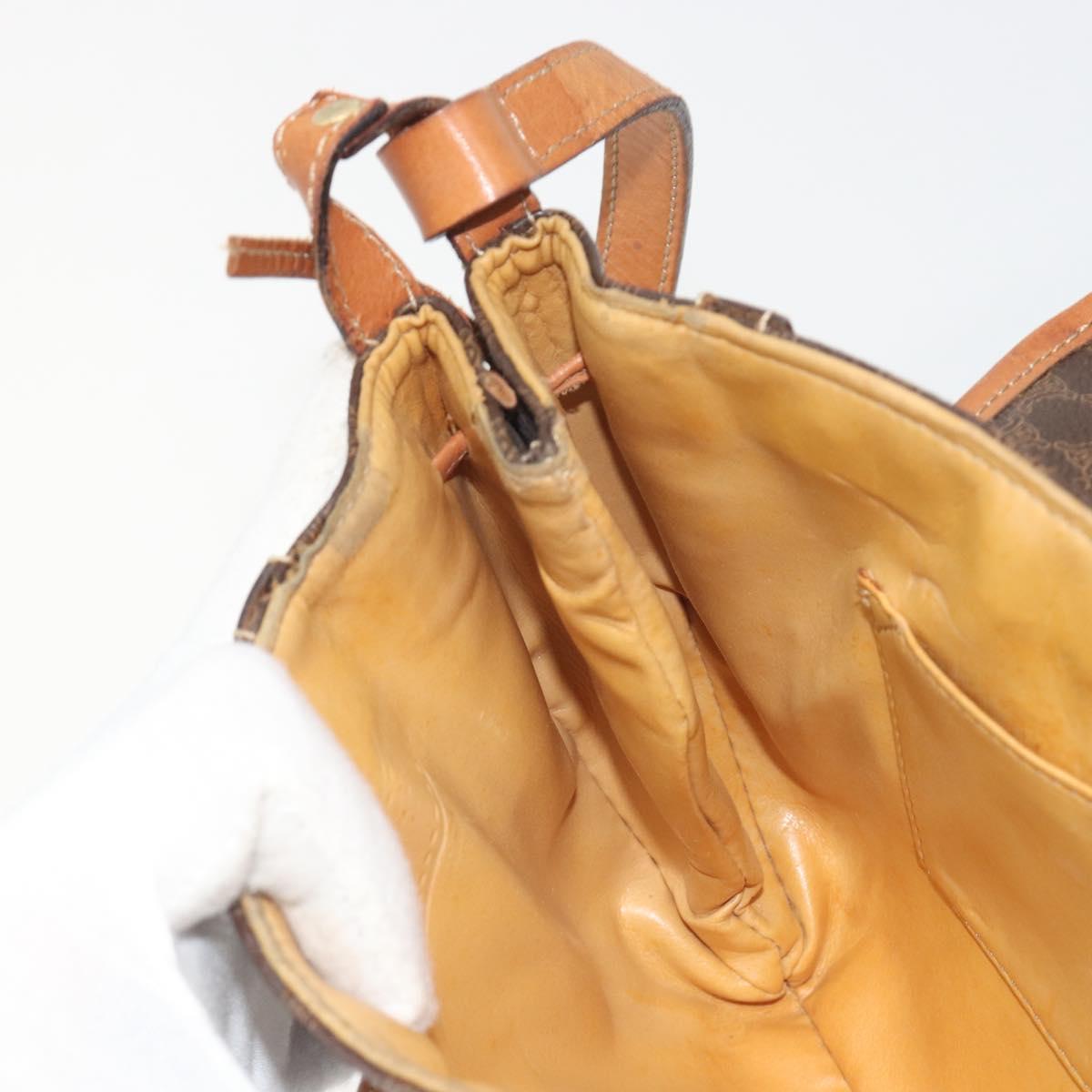 CELINE Macadam Shoulder Bag PVC Leather Brown Gold Tone Auth BA14738