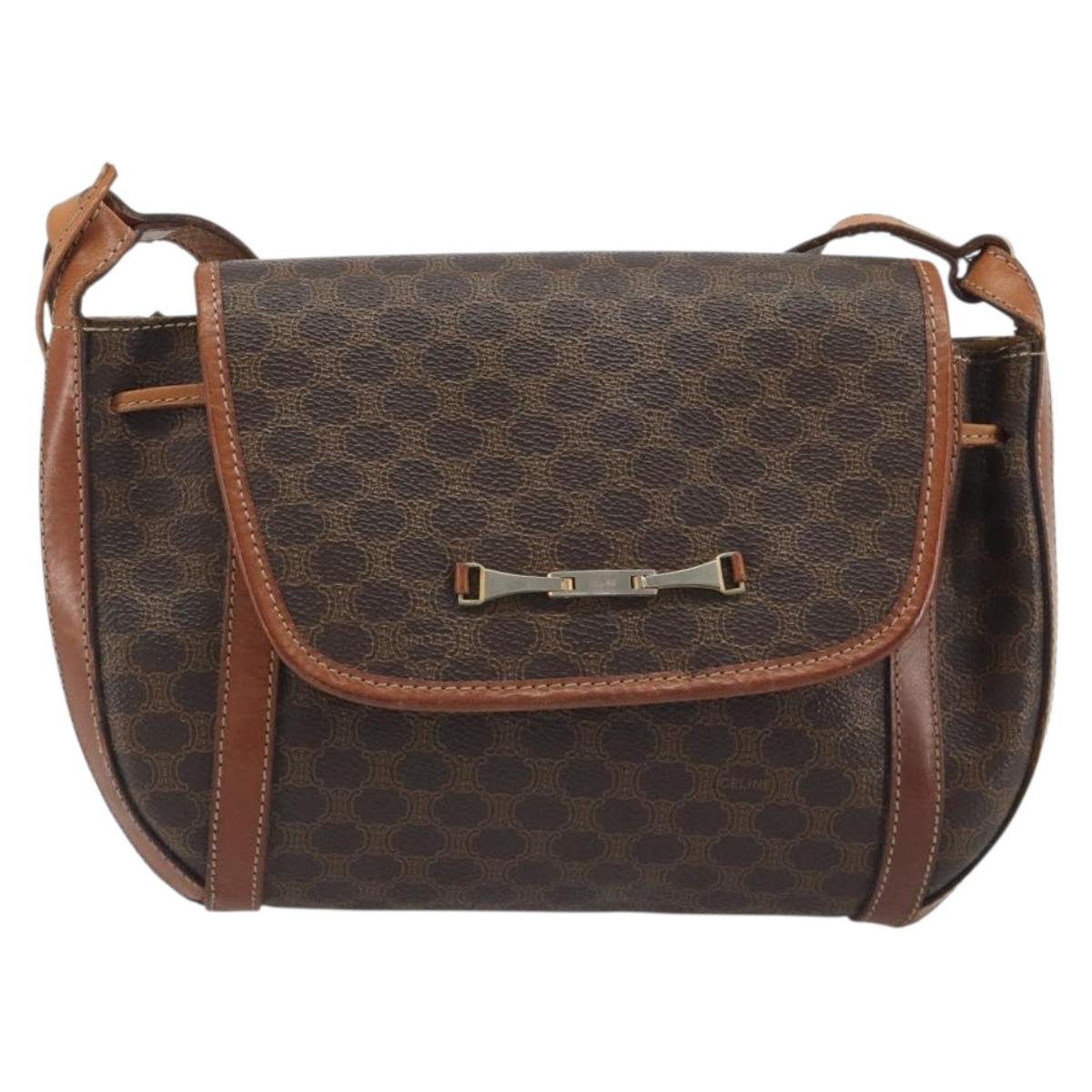 CELINE Macadam Shoulder Bag PVC Leather Brown Gold Tone Auth BA14738