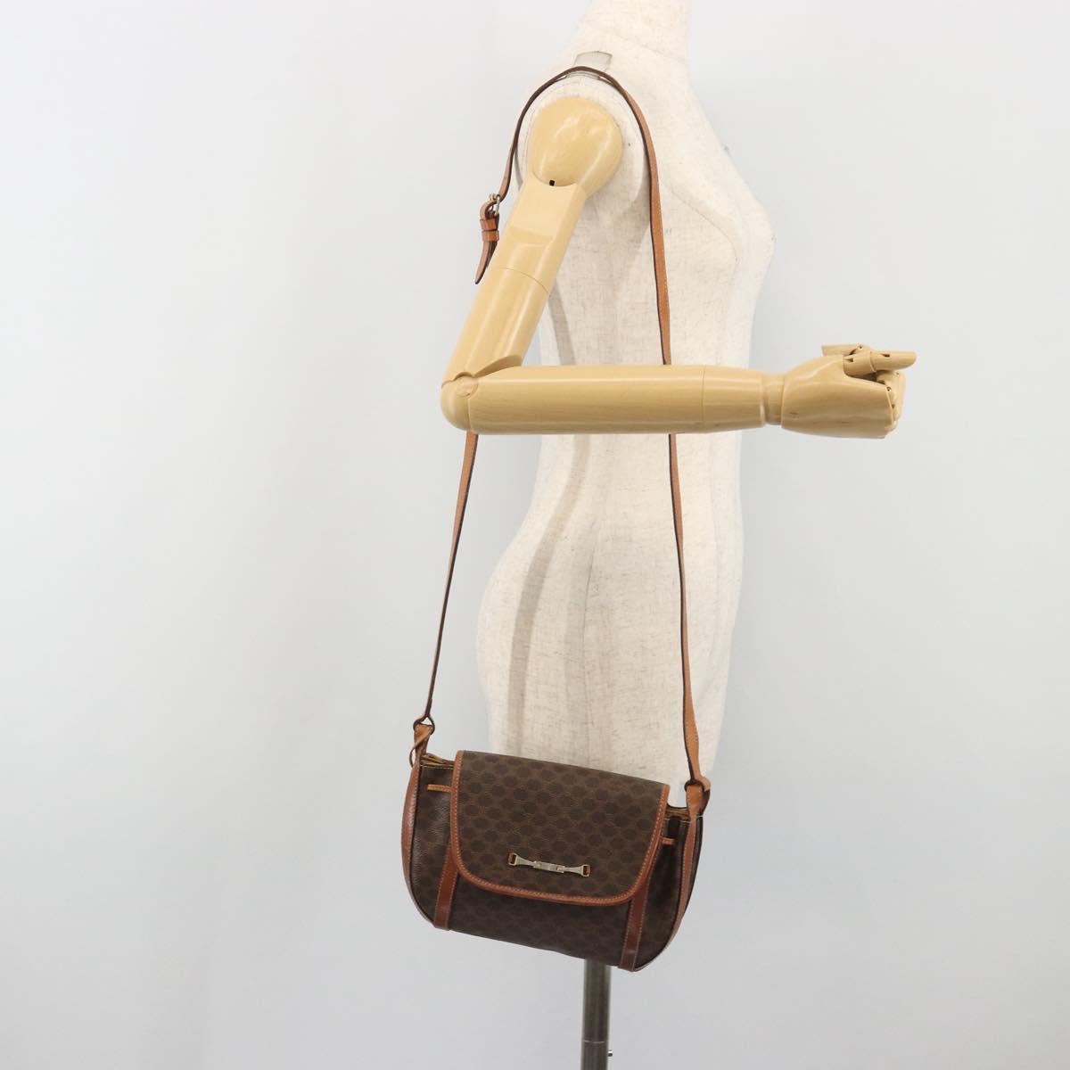 CELINE Macadam Shoulder Bag PVC Leather Brown Gold Tone Auth BA14738