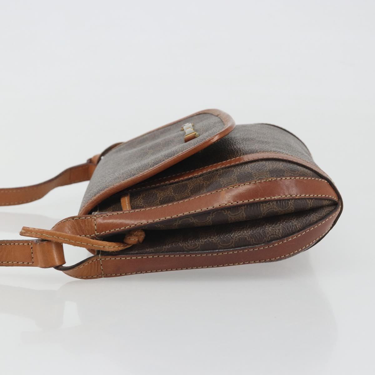 CELINE Macadam Shoulder Bag PVC Leather Brown Gold Tone Auth BA14738