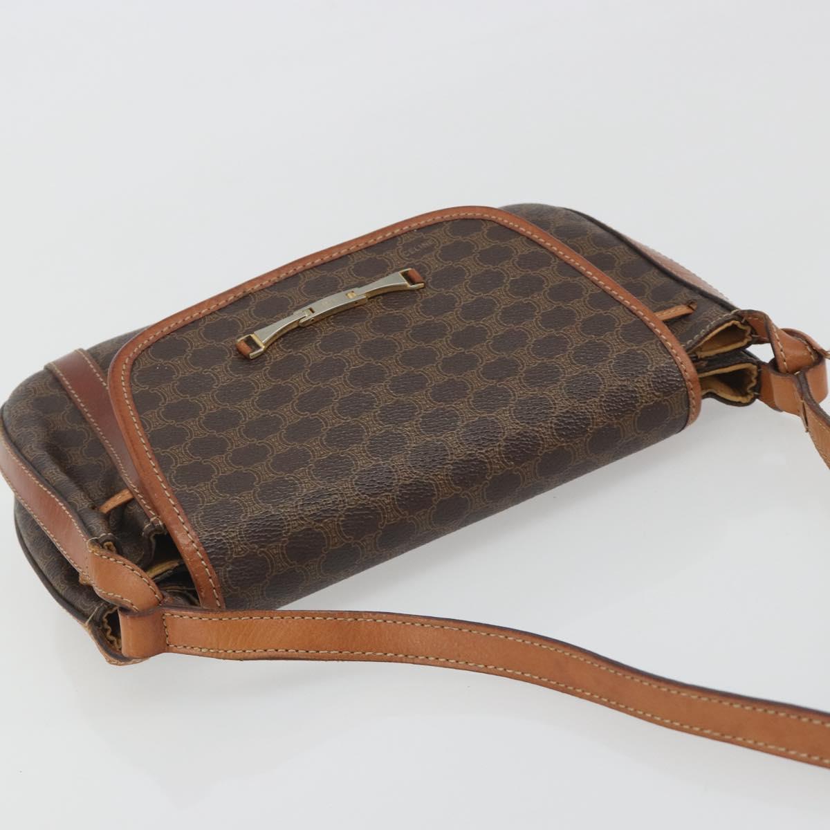 CELINE Macadam Shoulder Bag PVC Leather Brown Gold Tone Auth BA14738