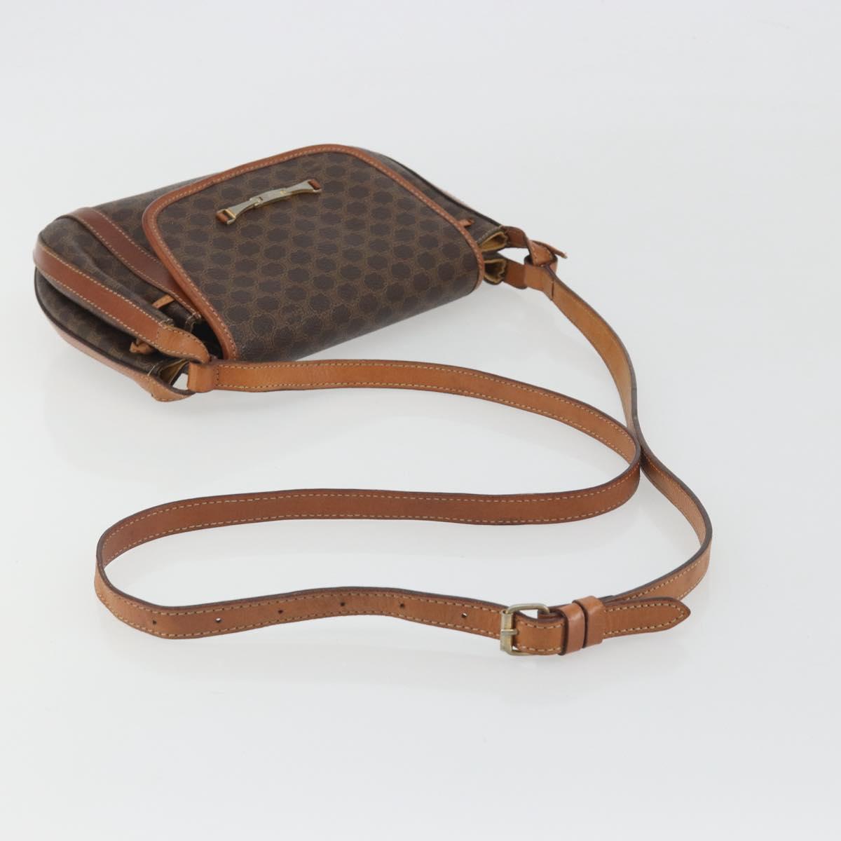 CELINE Macadam Shoulder Bag PVC Leather Brown Gold Tone Auth BA14738