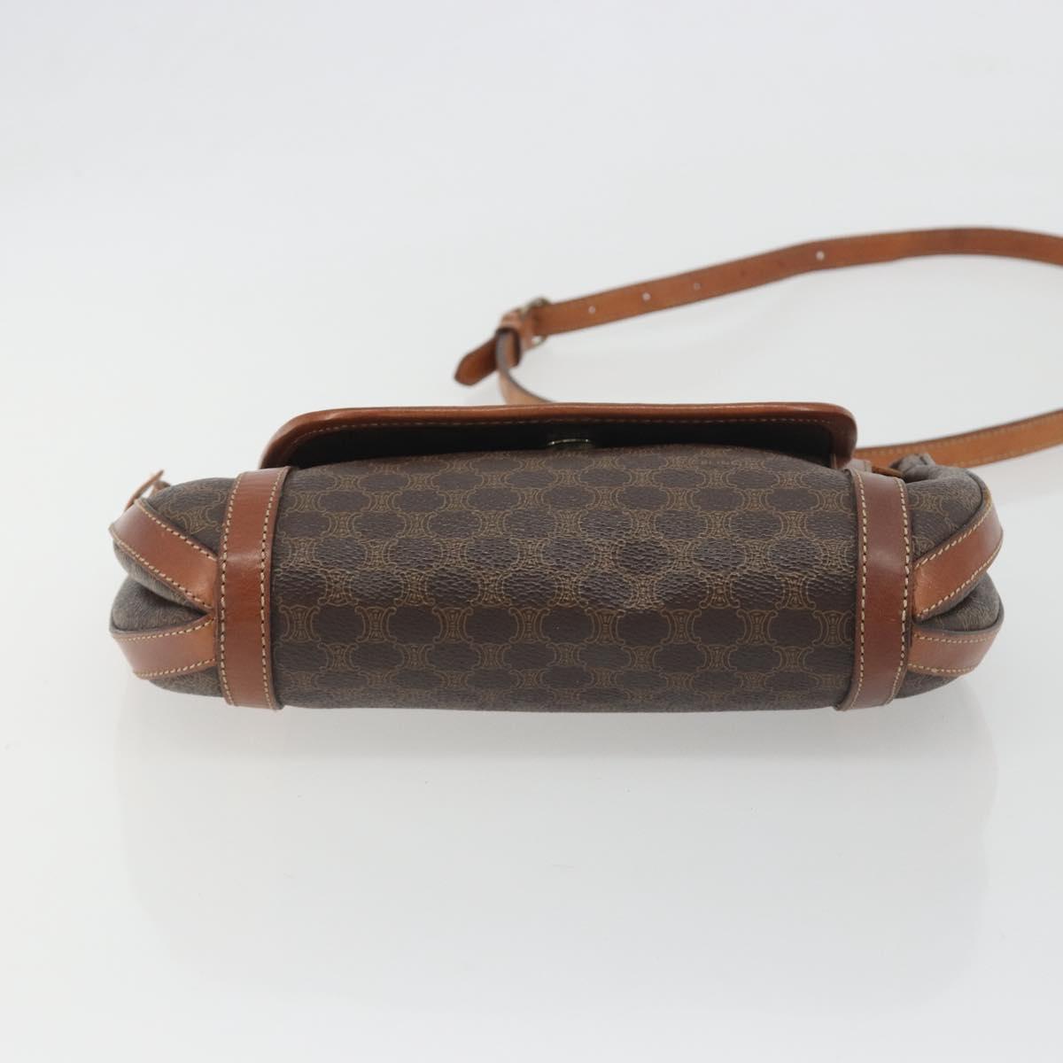 CELINE Macadam Shoulder Bag PVC Leather Brown Gold Tone Auth BA14738