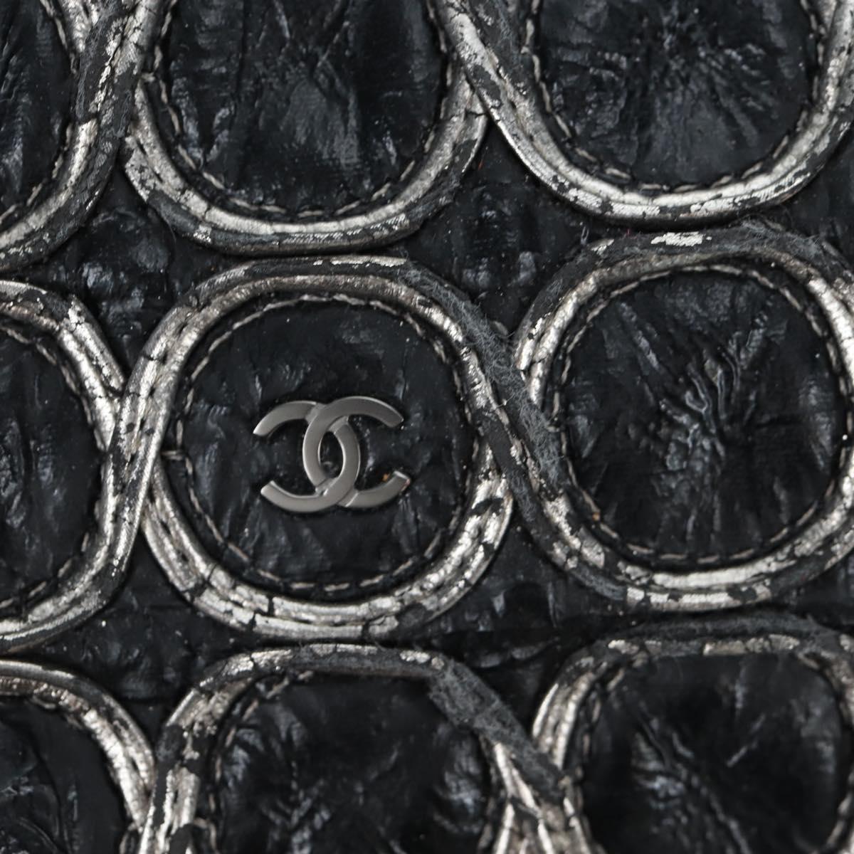 CHANEL Chain Shoulder Bag Patent Black Silver CC Auth BA14739