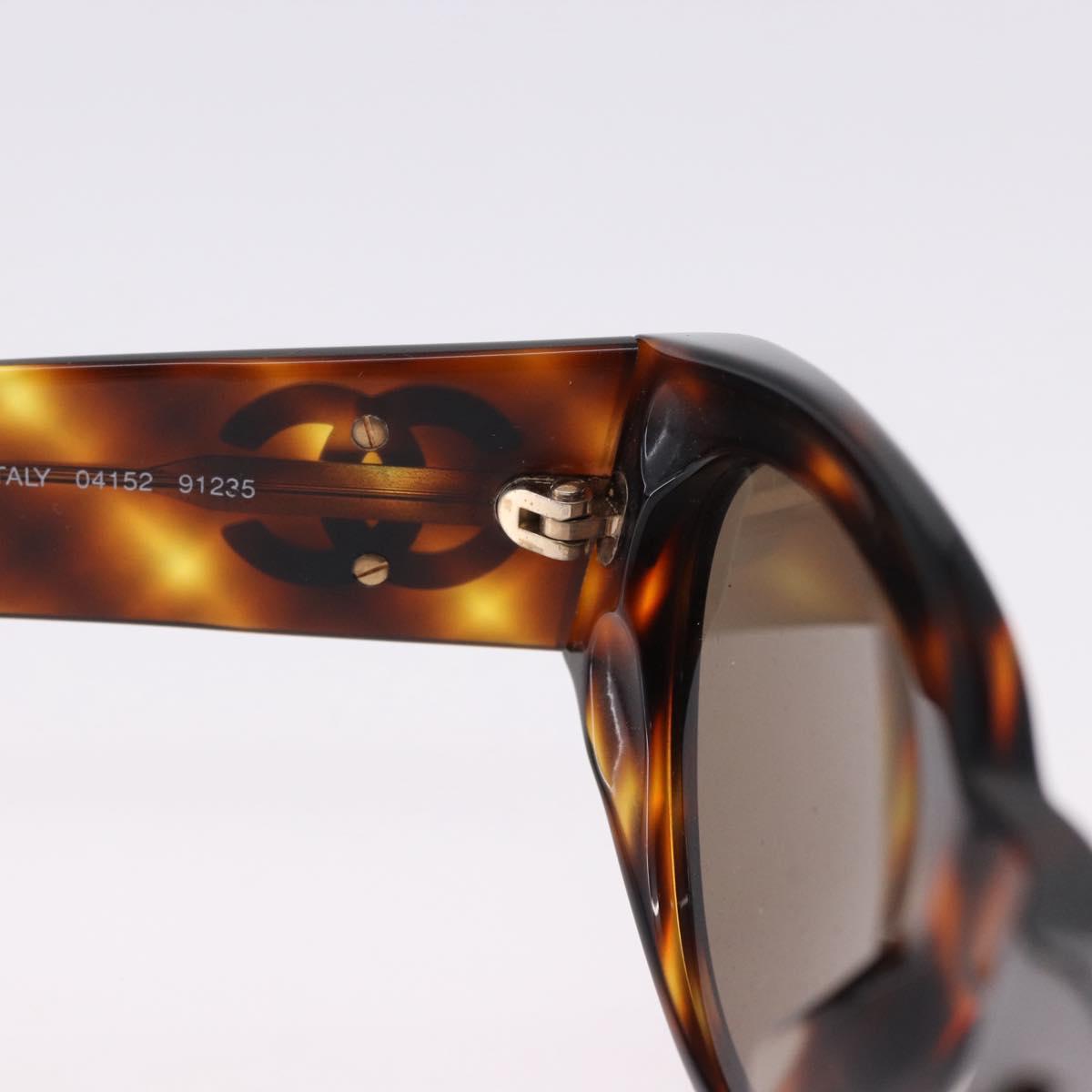 CHANEL Sunglasses Plastic Brown Gold Tone CC Auth BA14746