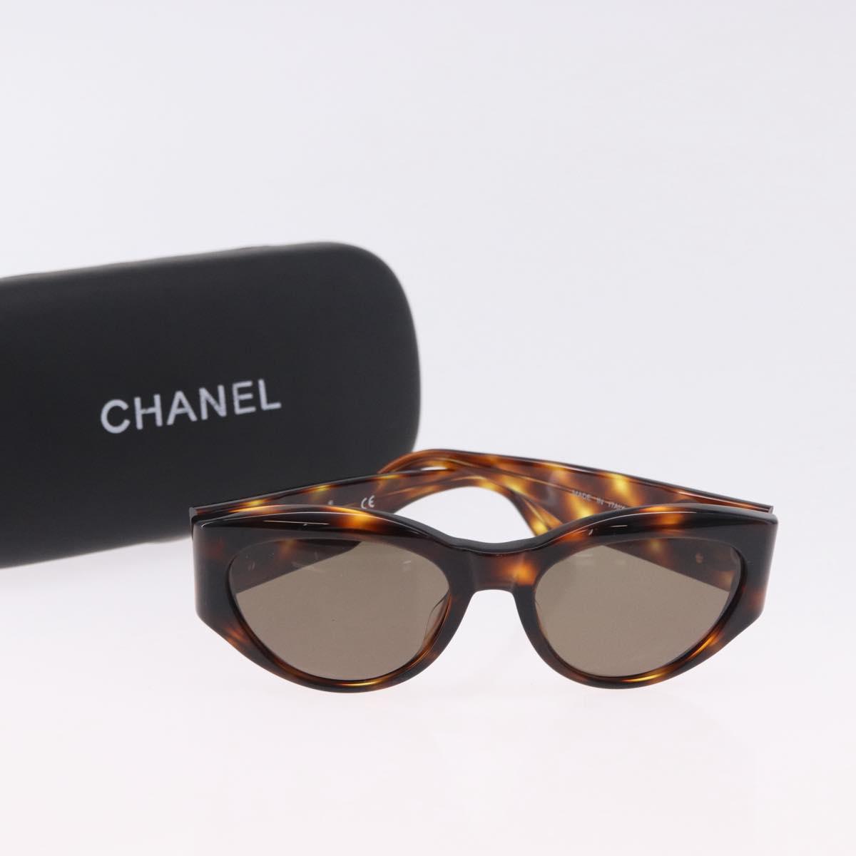 CHANEL Sunglasses Plastic Brown Gold Tone CC Auth BA14746