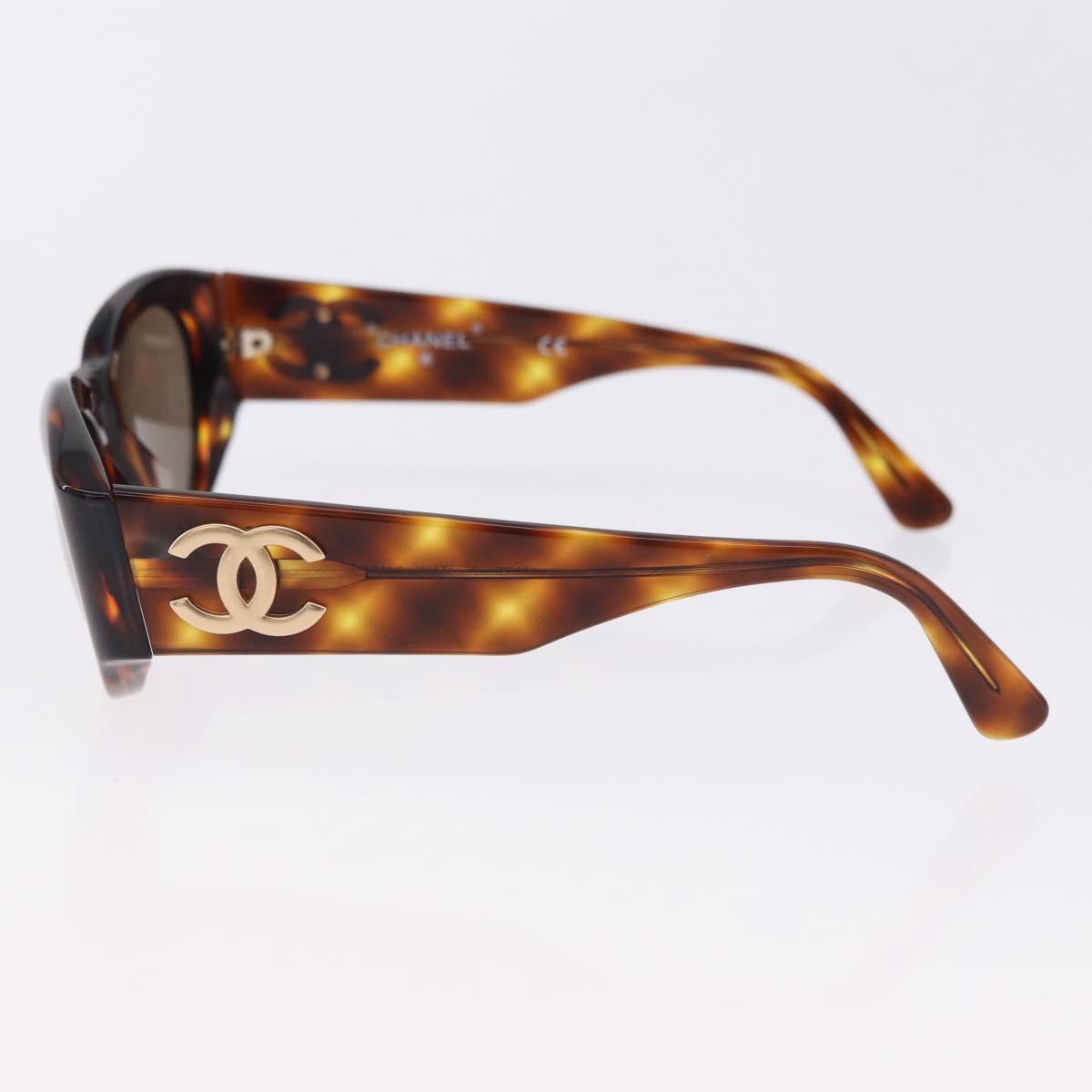 CHANEL Sunglasses Plastic Brown Gold Tone CC Auth BA14746