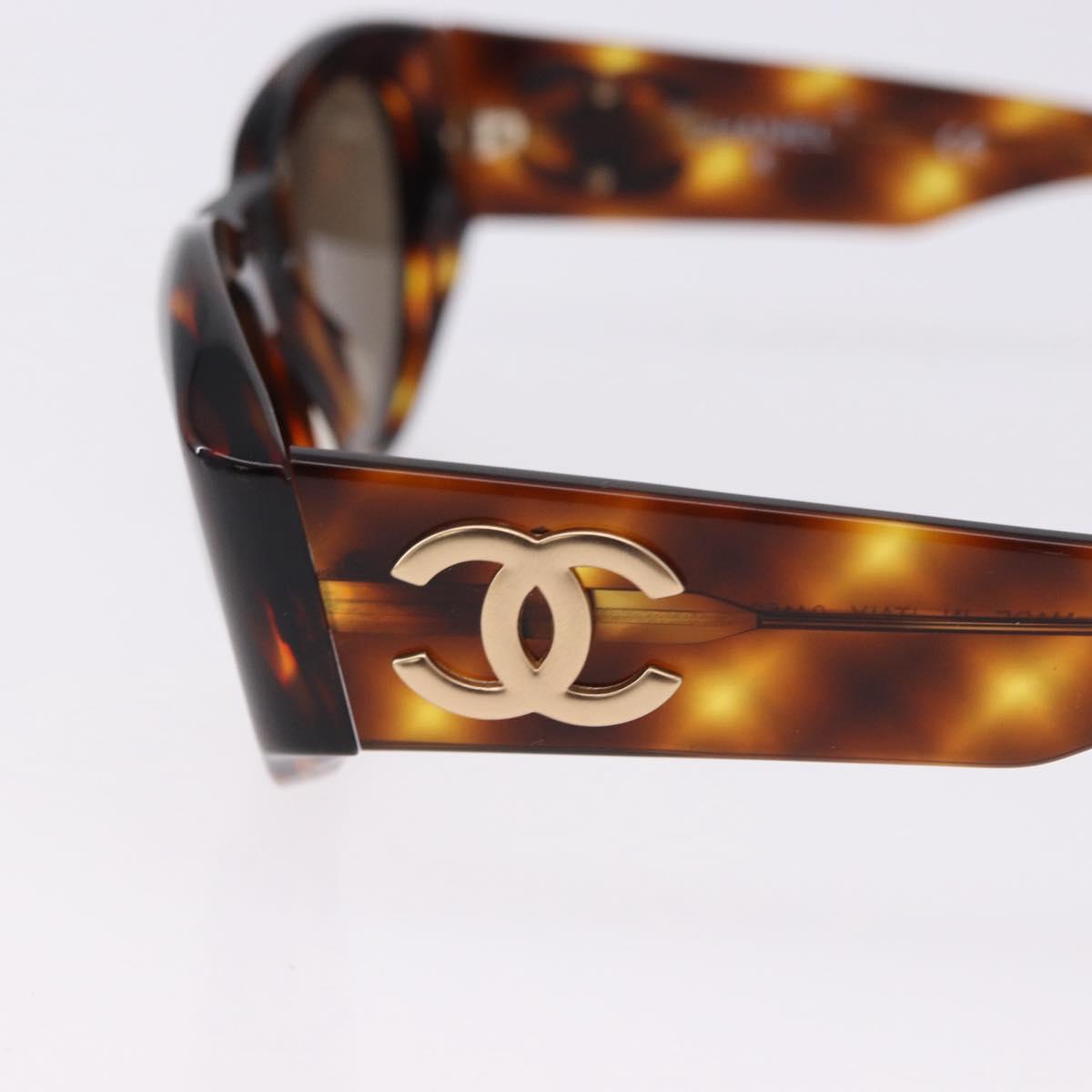 CHANEL Sunglasses Plastic Brown Gold Tone CC Auth BA14746