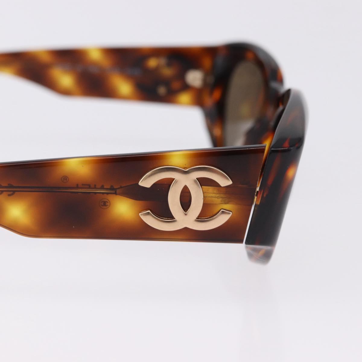 CHANEL Sunglasses Plastic Brown Gold Tone CC Auth BA14746