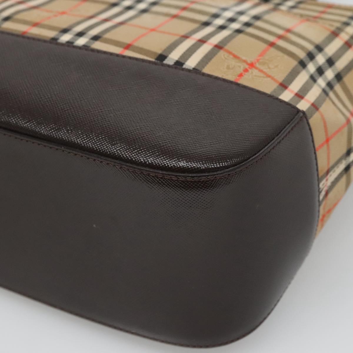 BURBERRY Nova Check Hand Bag Canvas Beige Gold Auth BA1476