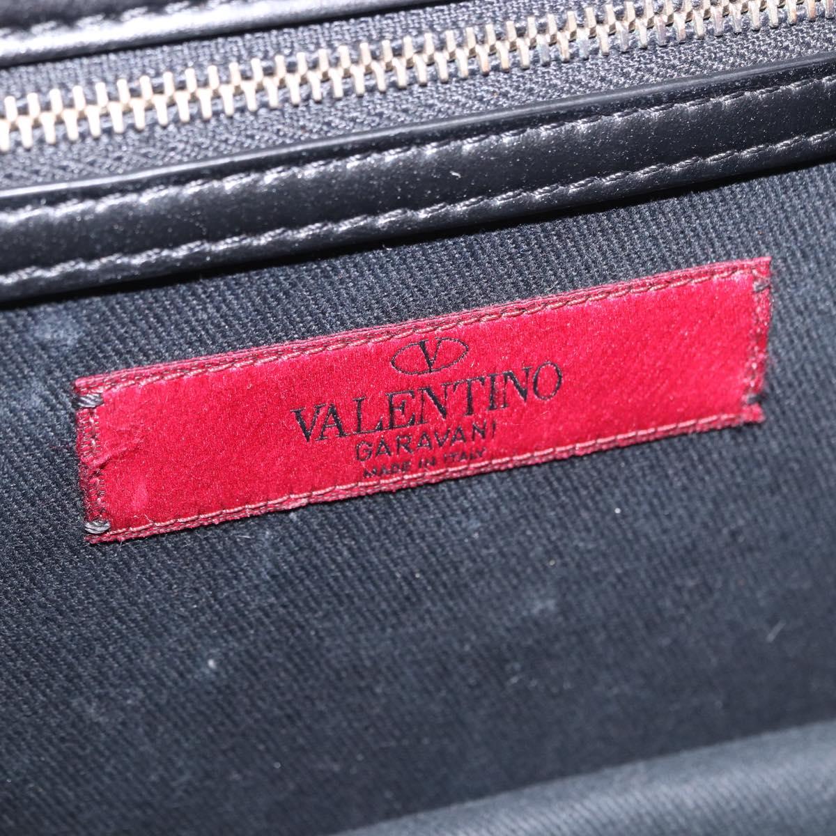 VALENTINO Studs Chain Shoulder Bag Leather Black Gold Tone Auth BA14768A