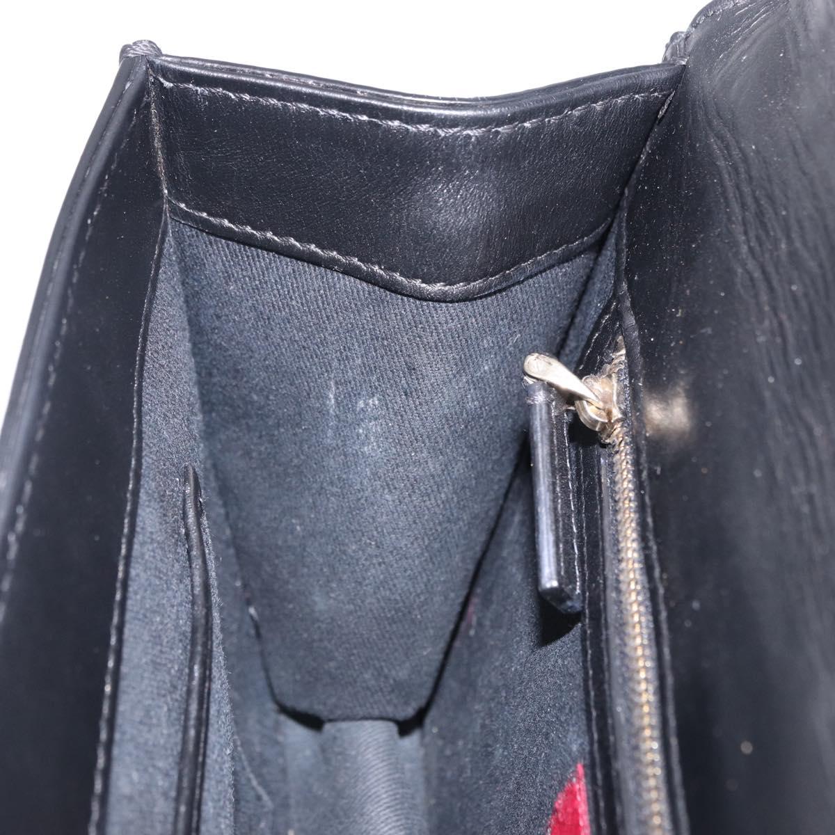 VALENTINO Studs Chain Shoulder Bag Leather Black Gold Tone Auth BA14768A
