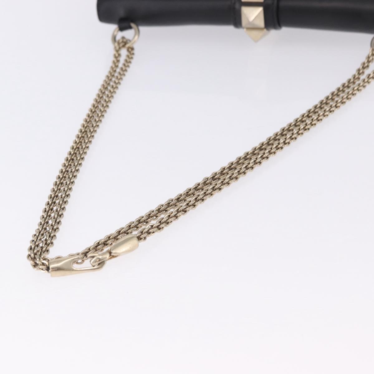 VALENTINO Studs Chain Shoulder Bag Leather Black Gold Tone Auth BA14768A