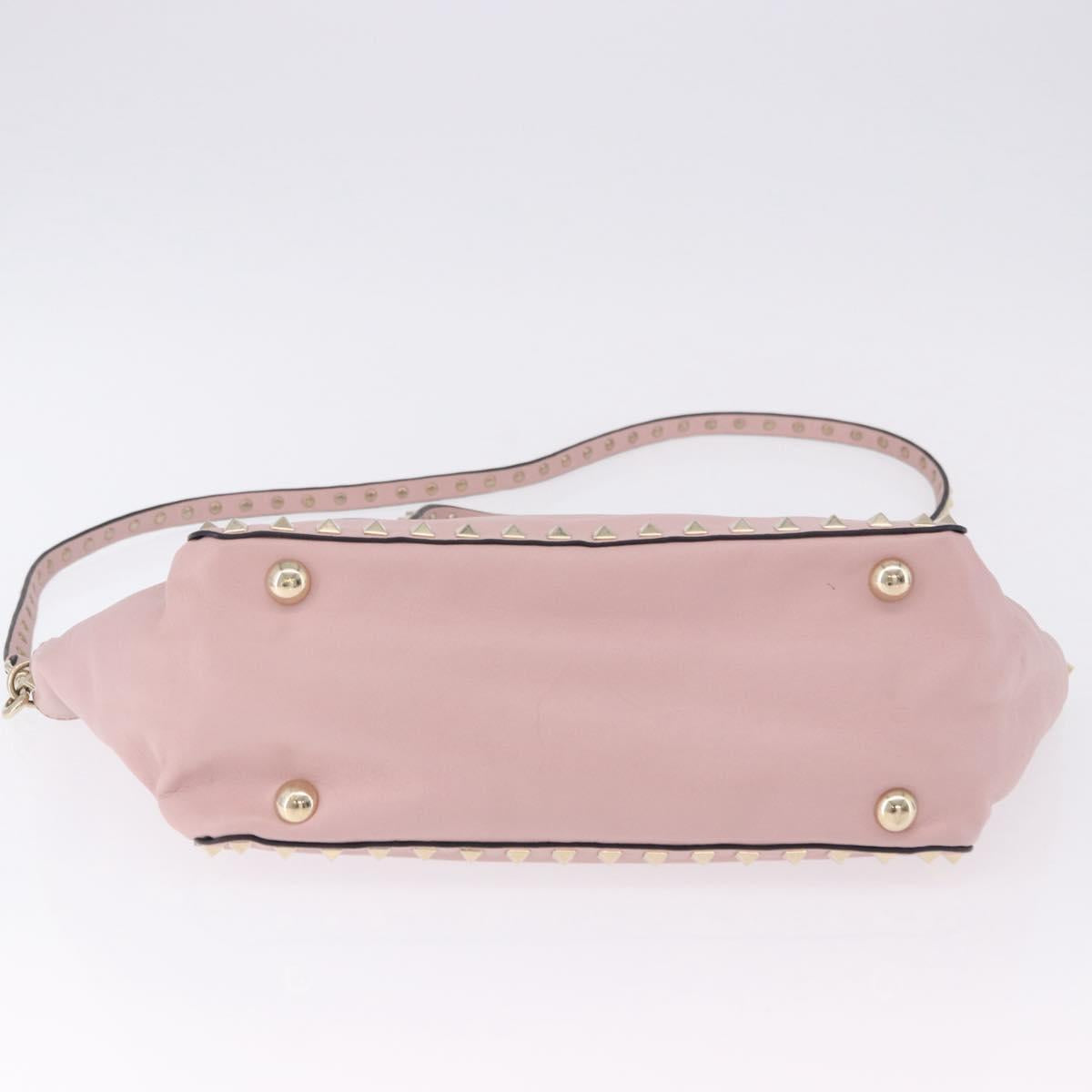 VALENTINO Studs Tote Bag Leather 2way Pink Gold Tone Auth BA14769