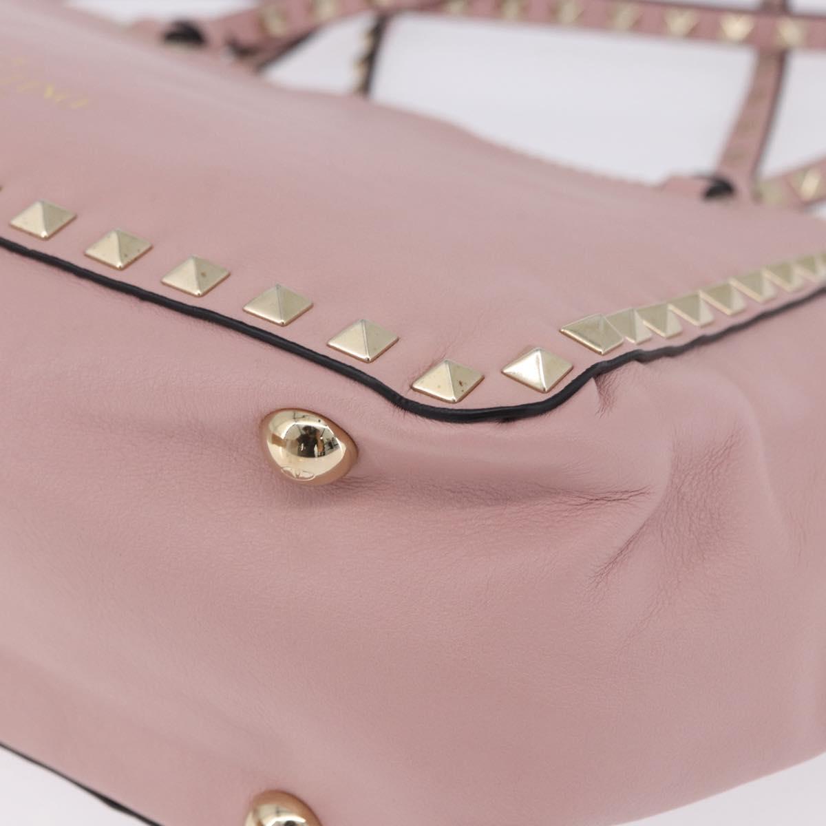 VALENTINO Studs Tote Bag Leather 2way Pink Gold Tone Auth BA14769
