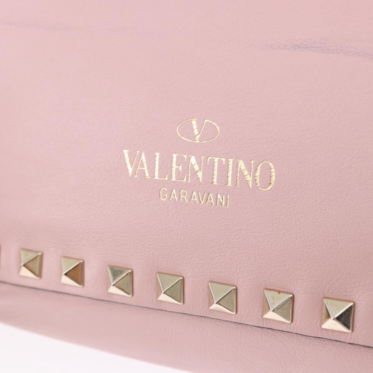 VALENTINO Studs Tote Bag Leather 2way Pink Gold Tone Auth BA14769