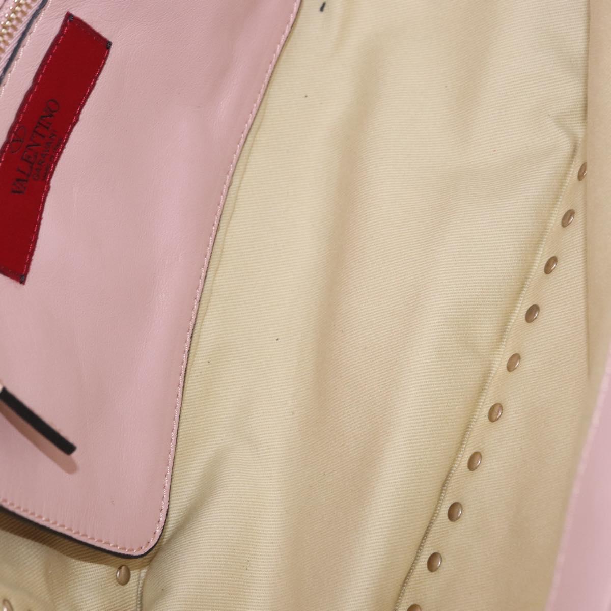VALENTINO Studs Tote Bag Leather 2way Pink Gold Tone Auth BA14769