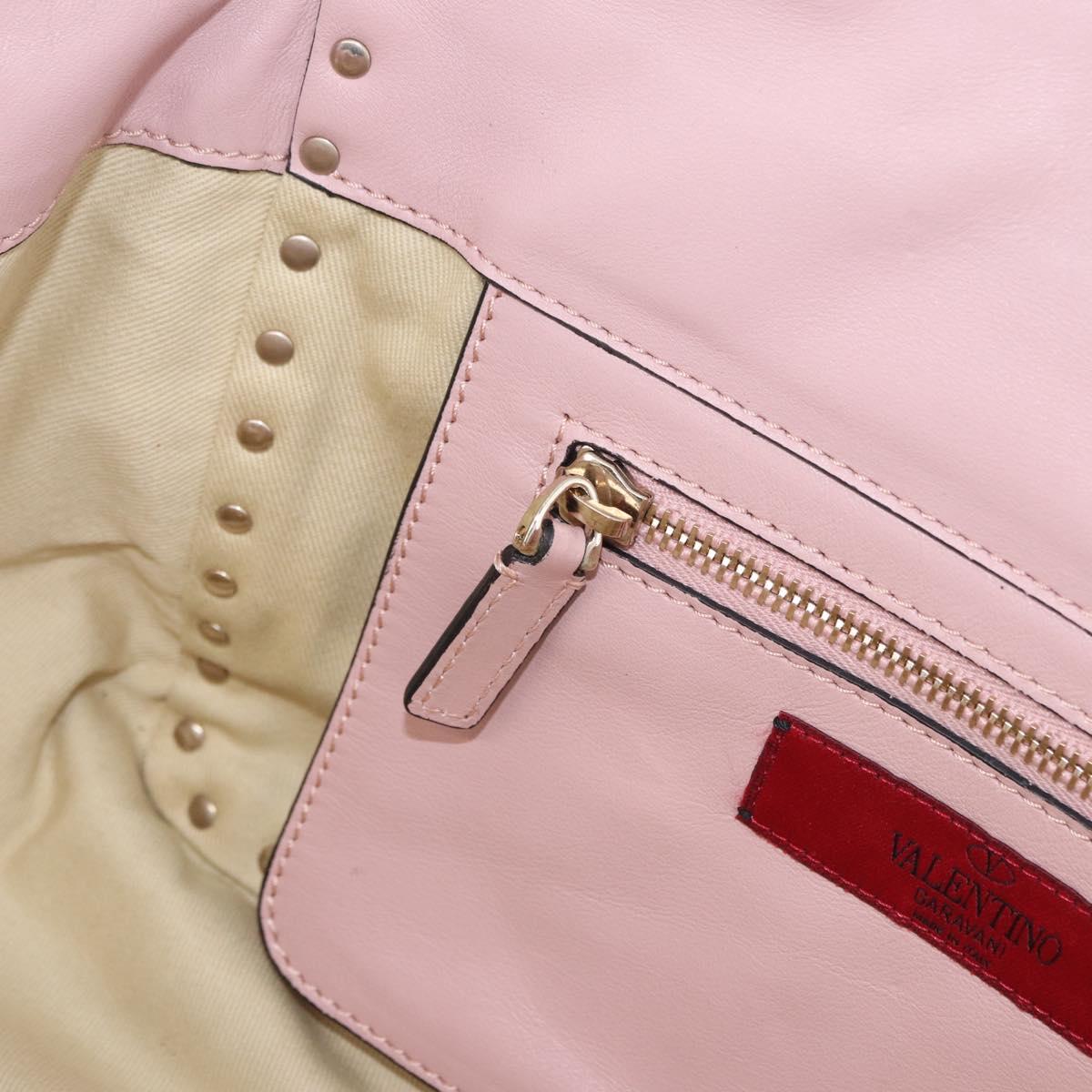 VALENTINO Studs Tote Bag Leather 2way Pink Gold Tone Auth BA14769