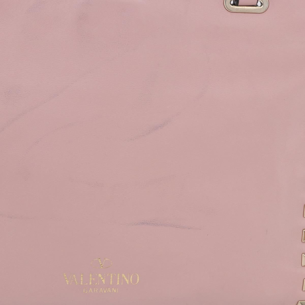 VALENTINO Studs Tote Bag Leather 2way Pink Gold Tone Auth BA14769