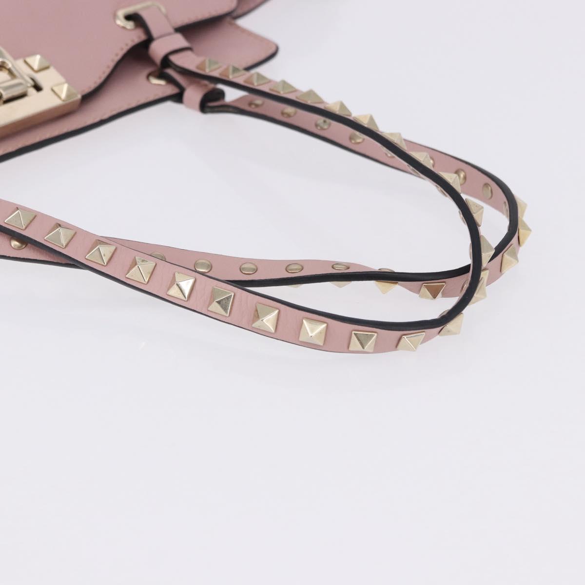 VALENTINO Studs Tote Bag Leather 2way Pink Gold Tone Auth BA14769
