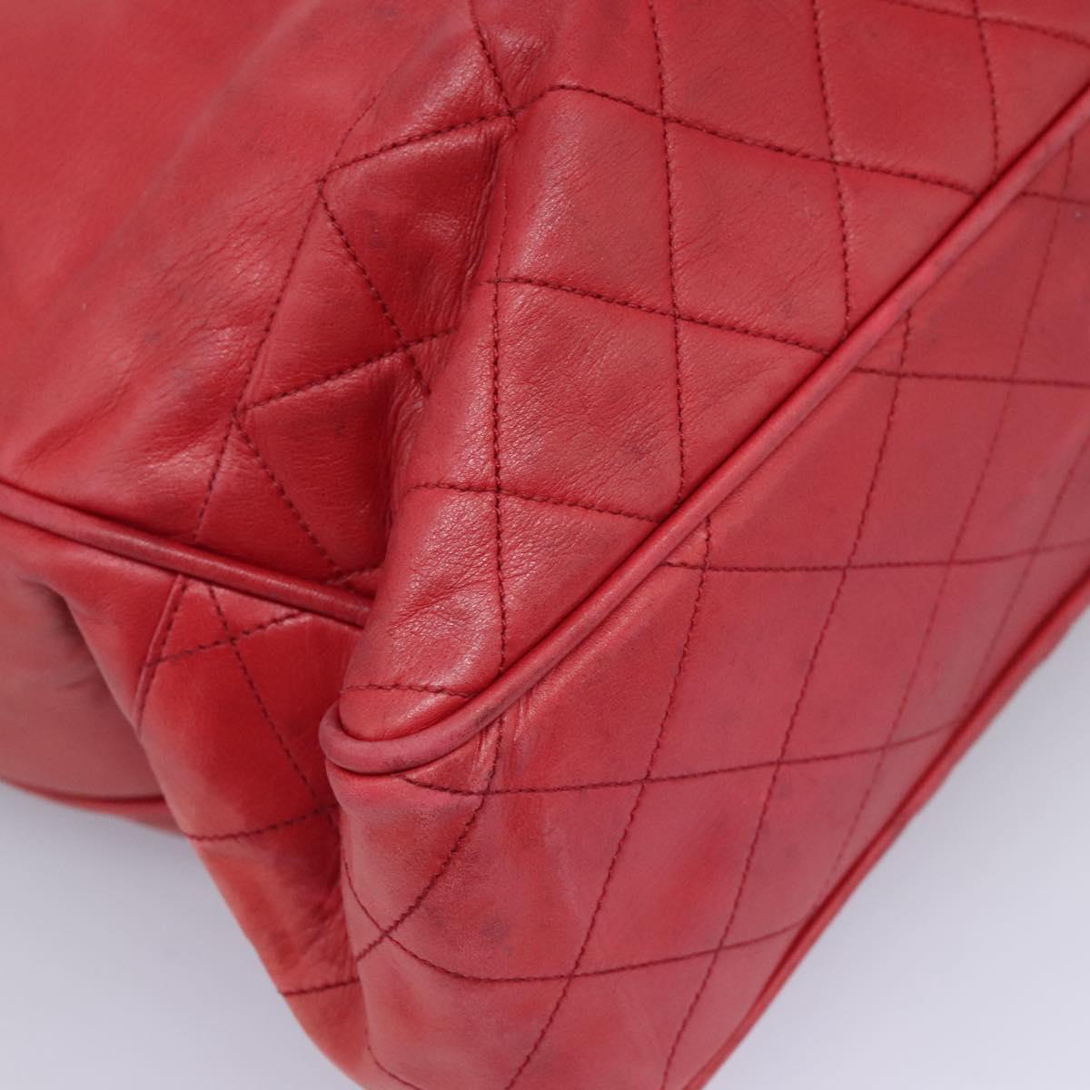 CHANEL Matelasse Chain Tote Bag Lamb Skin Gold Red CC Auth BA1477