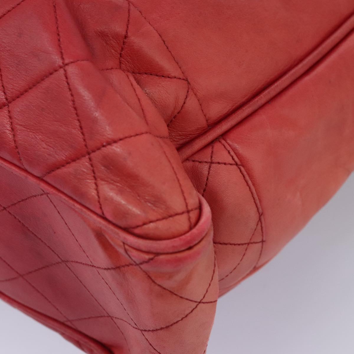 CHANEL Matelasse Chain Tote Bag Lamb Skin Gold Red CC Auth BA1477