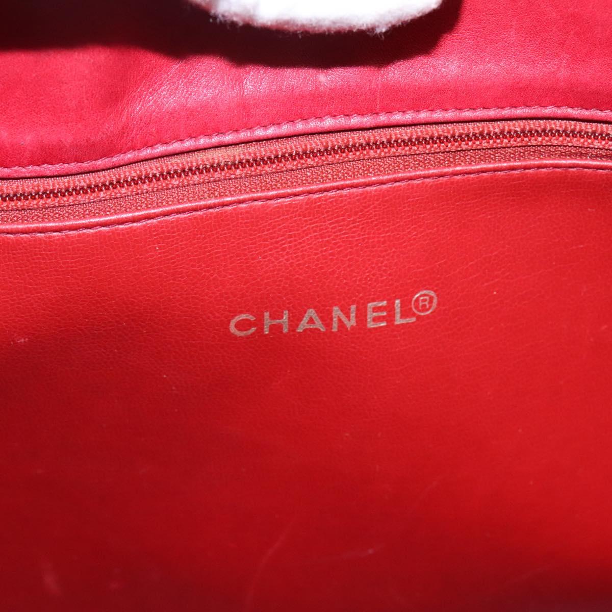 CHANEL Matelasse Chain Tote Bag Lamb Skin Gold Red CC Auth BA1477