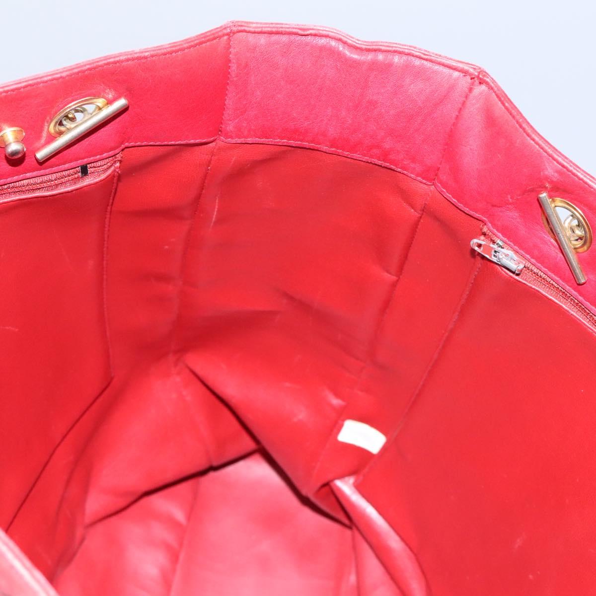 CHANEL Matelasse Chain Tote Bag Lamb Skin Gold Red CC Auth BA1477