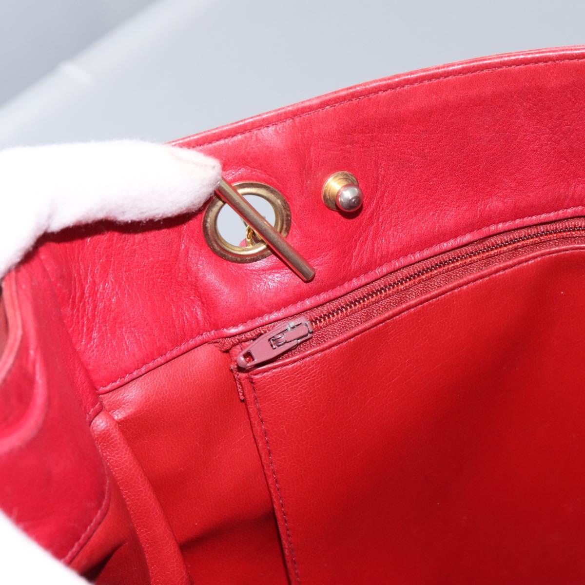 CHANEL Matelasse Chain Tote Bag Lamb Skin Gold Red CC Auth BA1477