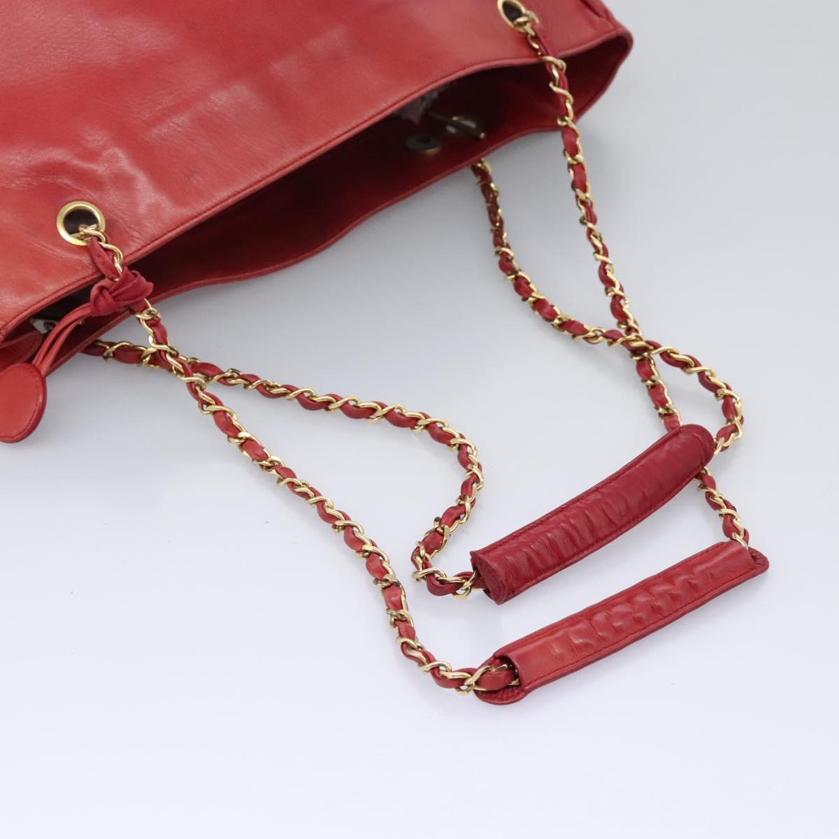 CHANEL Matelasse Chain Tote Bag Lamb Skin Gold Red CC Auth BA1477