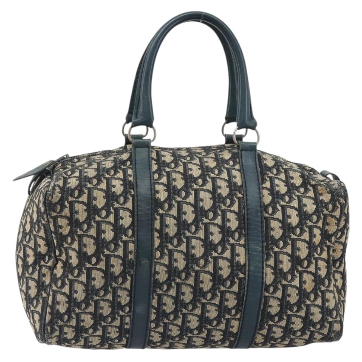 Christian Dior Trotter Canvas Hand Bag Navy Silver Auth BA14770