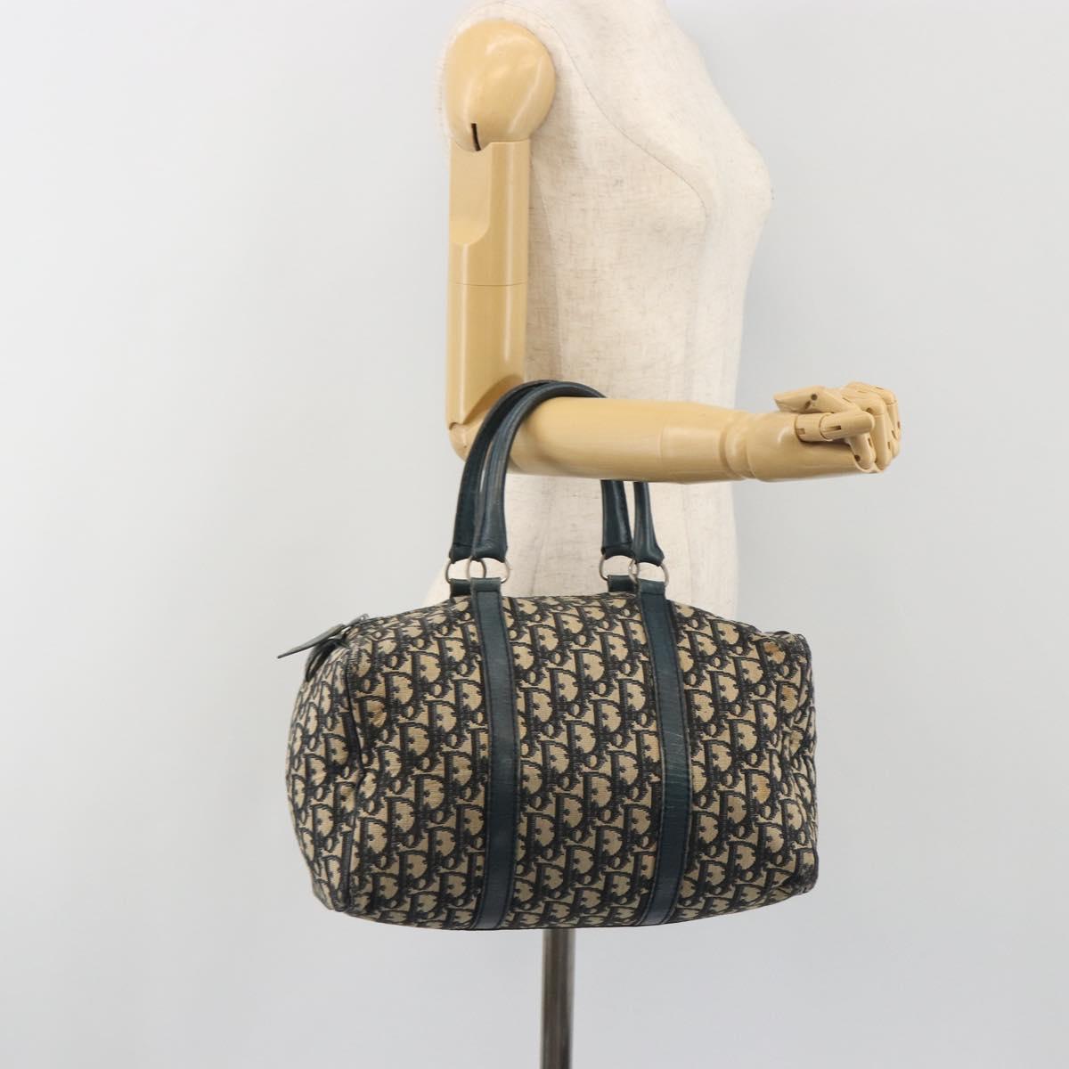 Christian Dior Trotter Canvas Hand Bag Navy Silver Auth BA14770