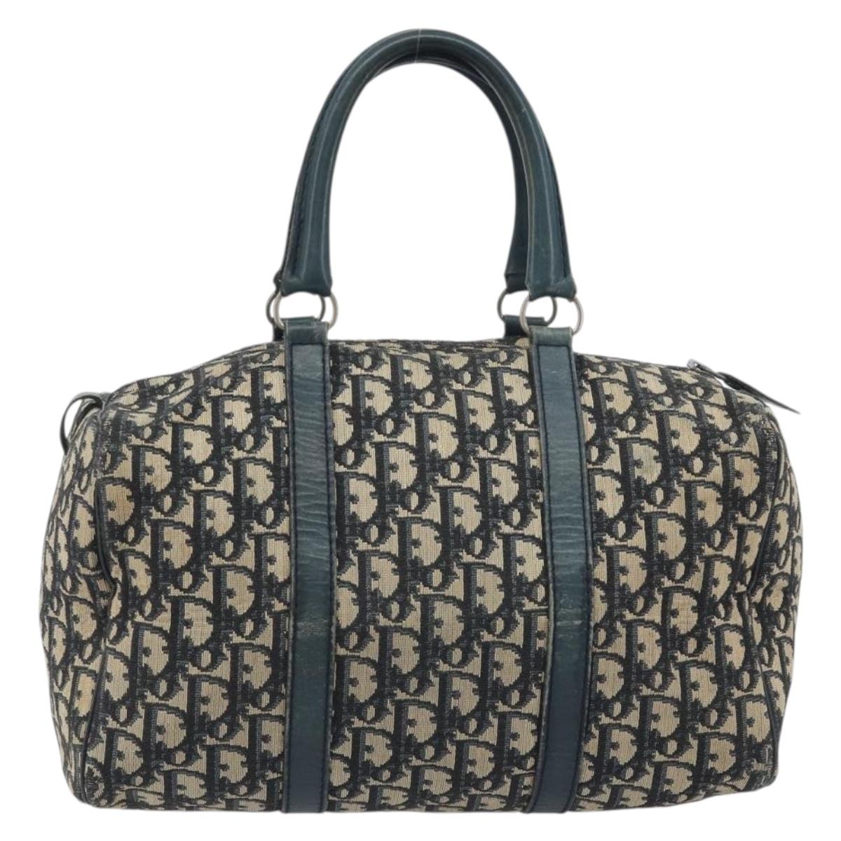 Christian Dior Trotter Canvas Hand Bag Navy Silver Auth BA14770