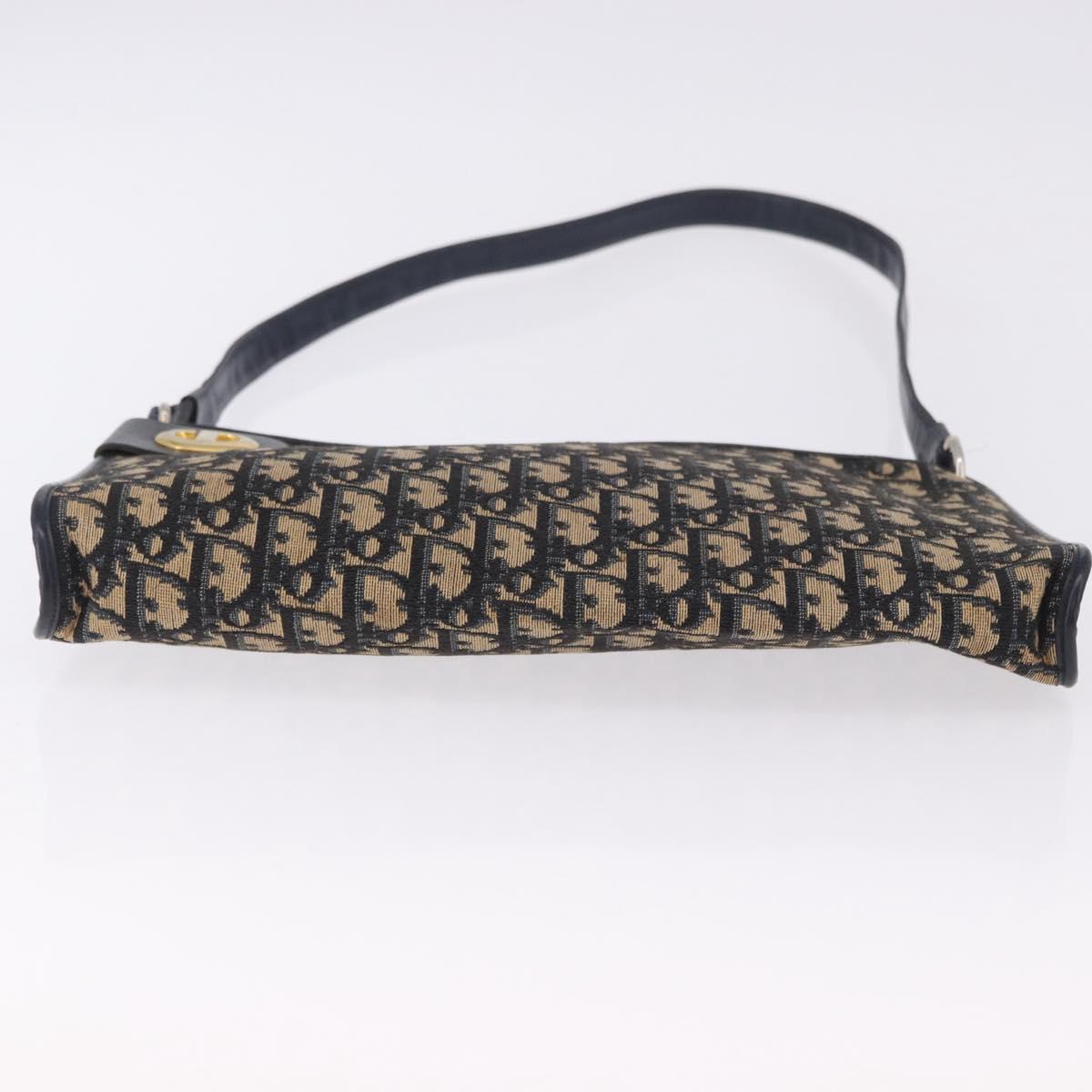 Christian Dior Trotter Canvas Shoulder Bag Navy Gold Tone Auth BA14771