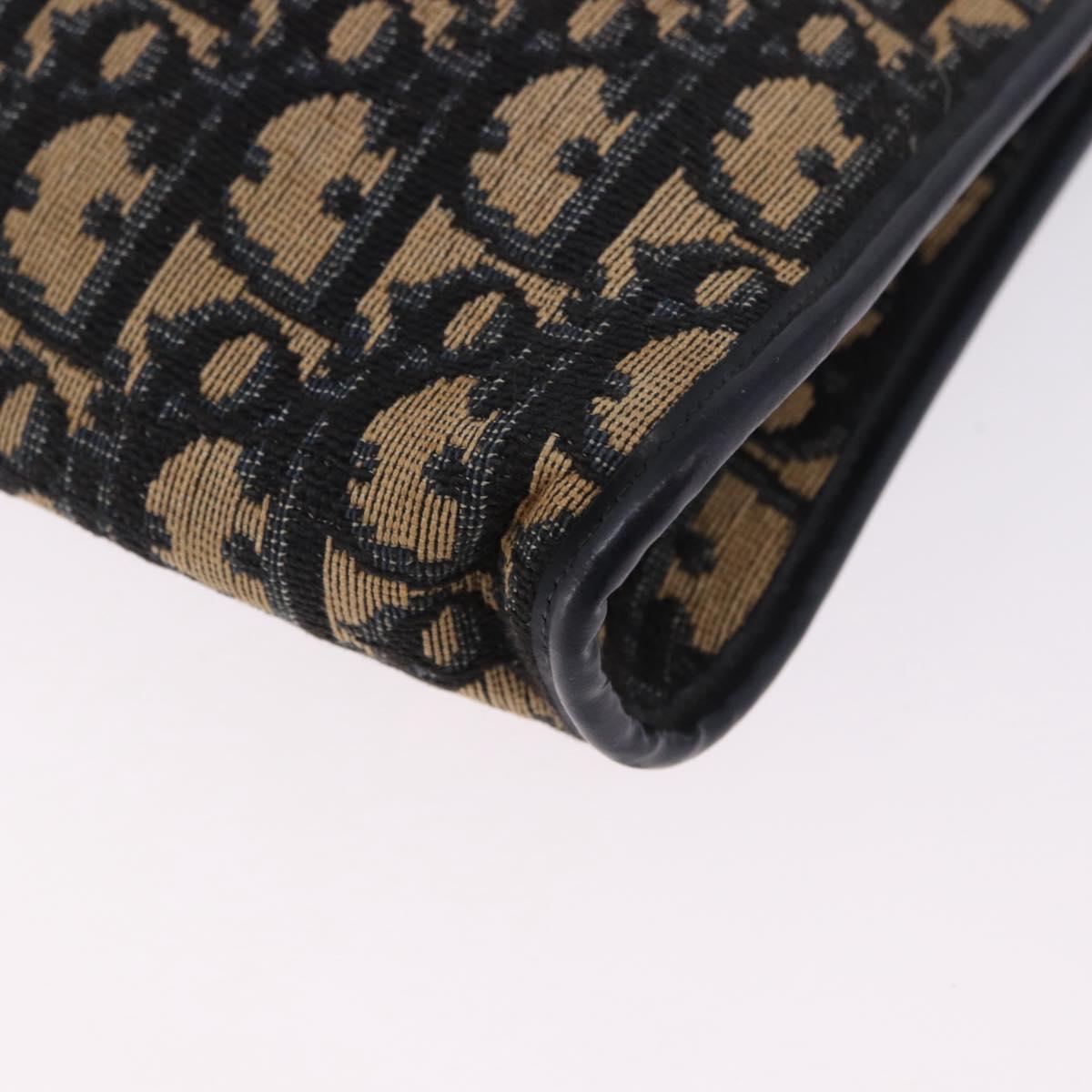 Christian Dior Trotter Canvas Shoulder Bag Navy Gold Tone Auth BA14771
