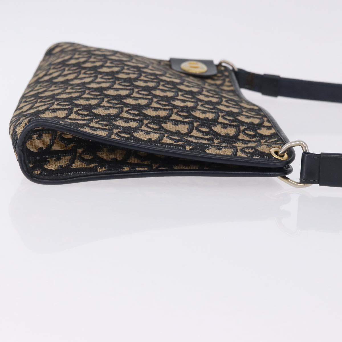Christian Dior Trotter Canvas Shoulder Bag Navy Gold Tone Auth BA14771