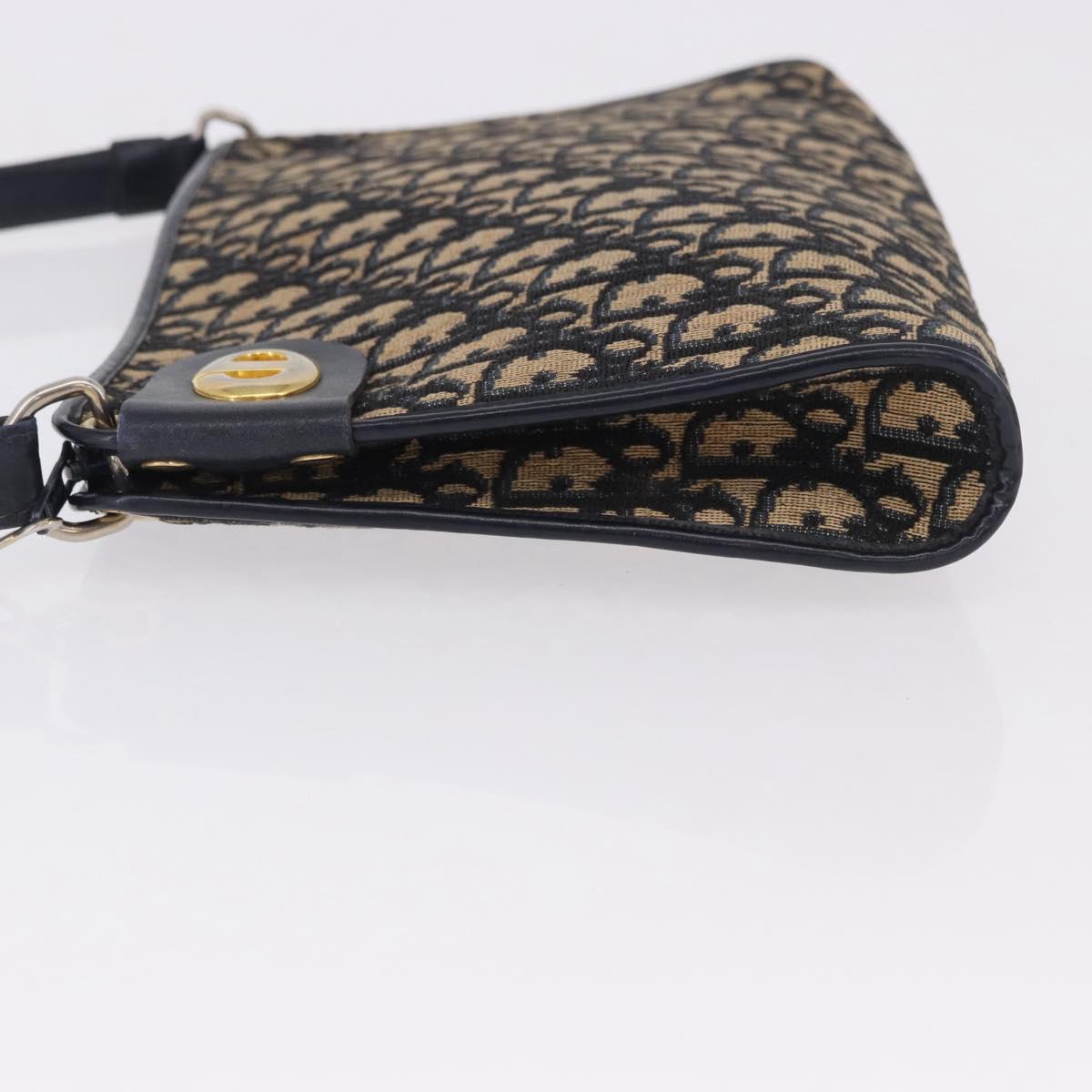 Christian Dior Trotter Canvas Shoulder Bag Navy Gold Tone Auth BA14771