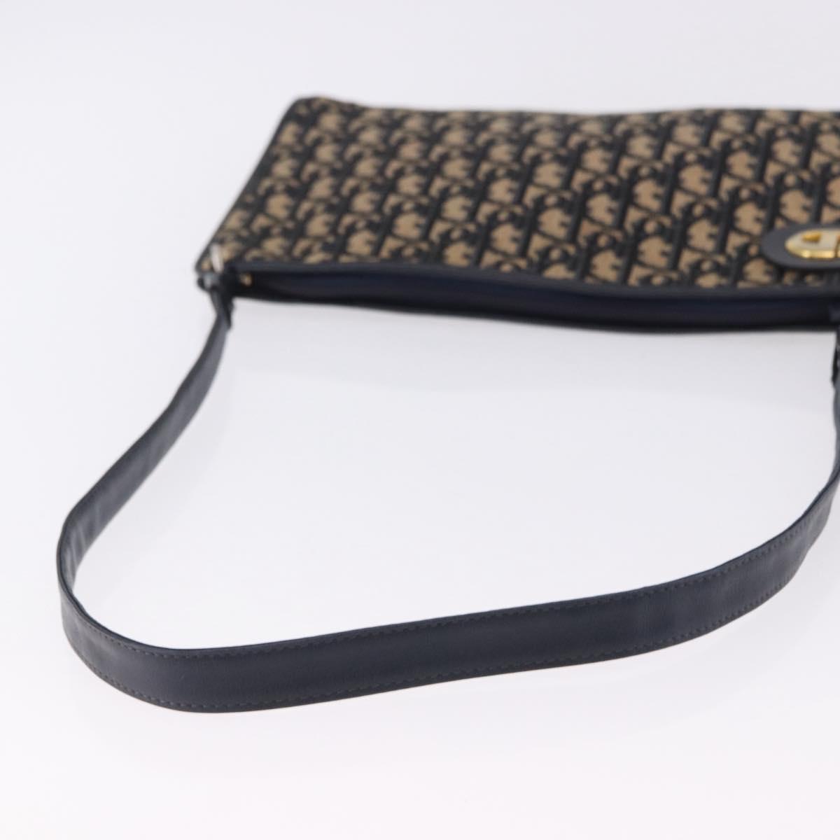 Christian Dior Trotter Canvas Shoulder Bag Navy Gold Tone Auth BA14771