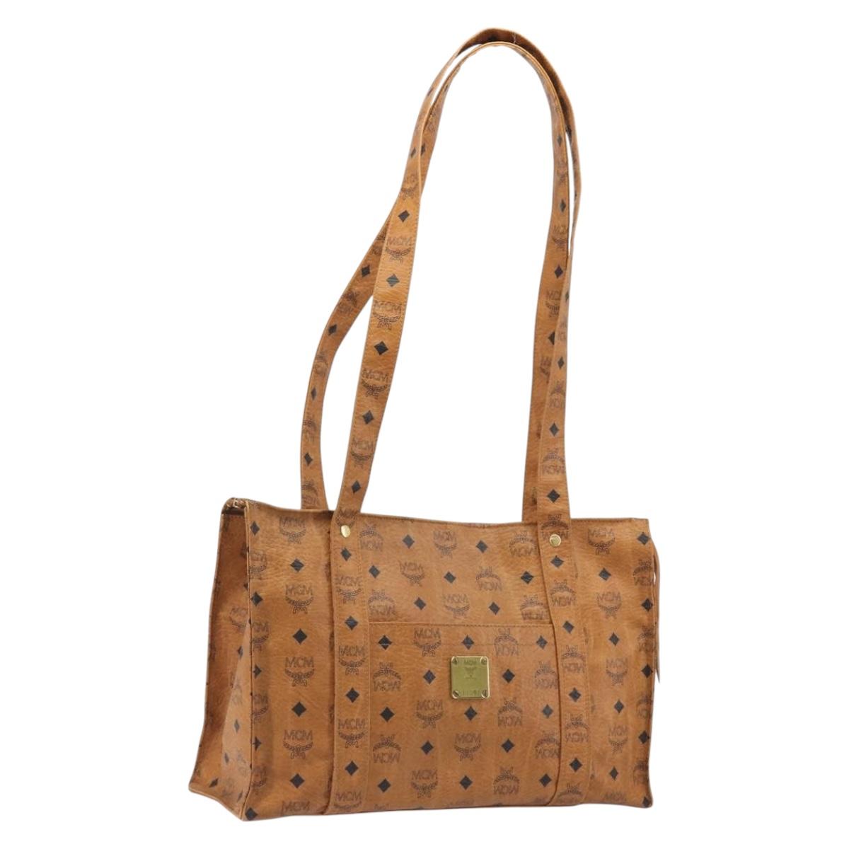MCM Vicetos Tote Bag PVC Leather Brown Gold Tone Auth BA14772