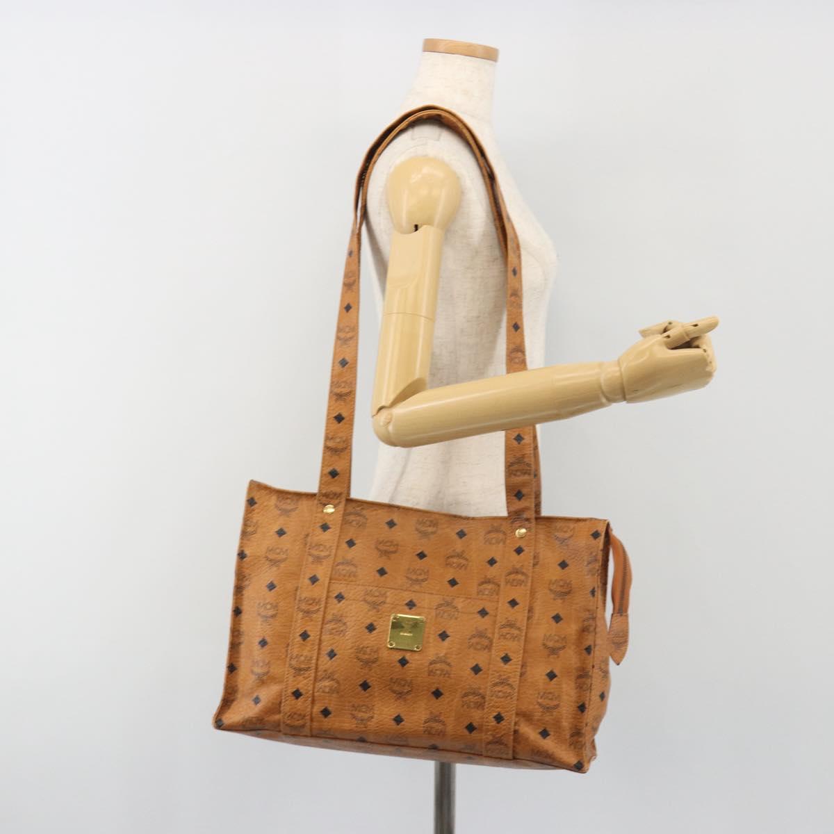 MCM Vicetos Tote Bag PVC Leather Brown Gold Tone Auth BA14772
