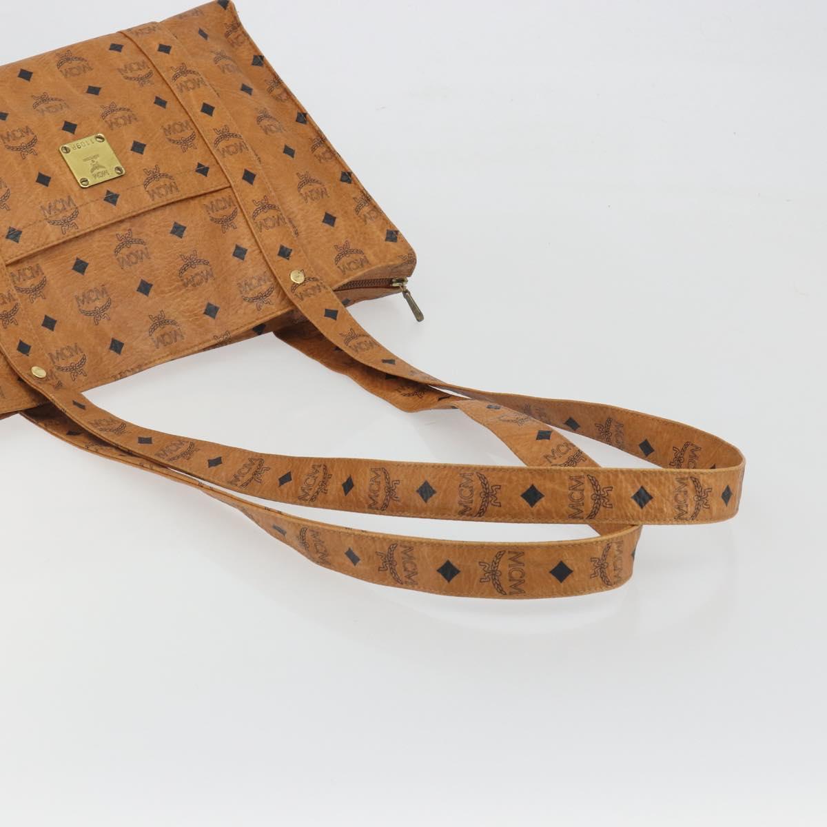 MCM Vicetos Tote Bag PVC Leather Brown Gold Tone Auth BA14772