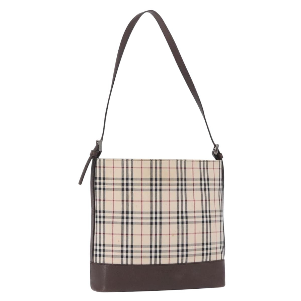 BURBERRY Nova Check Shoulder Bag Canvas Beige Silver Auth BA14773