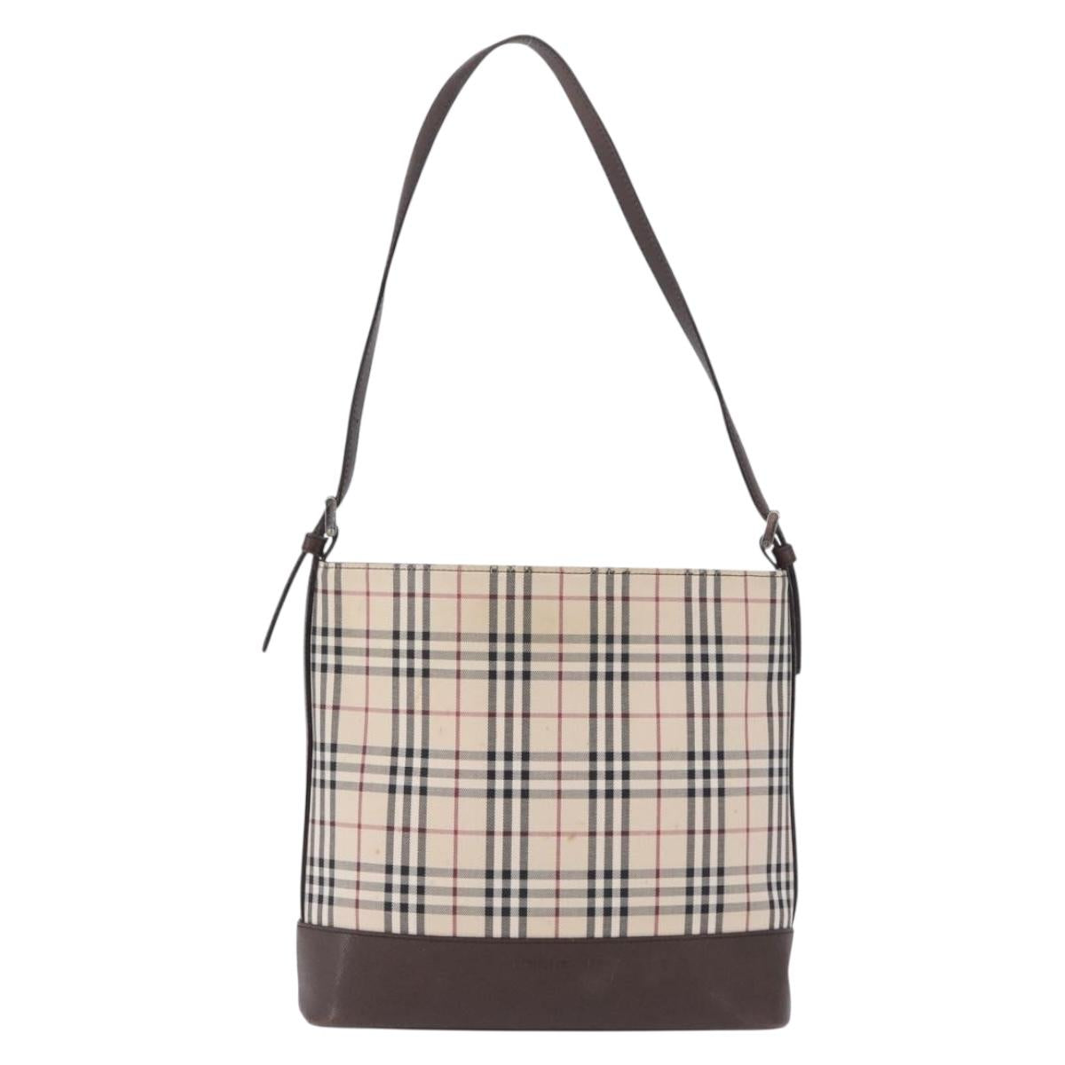 BURBERRY Nova Check Shoulder Bag Canvas Beige Silver Auth BA14773