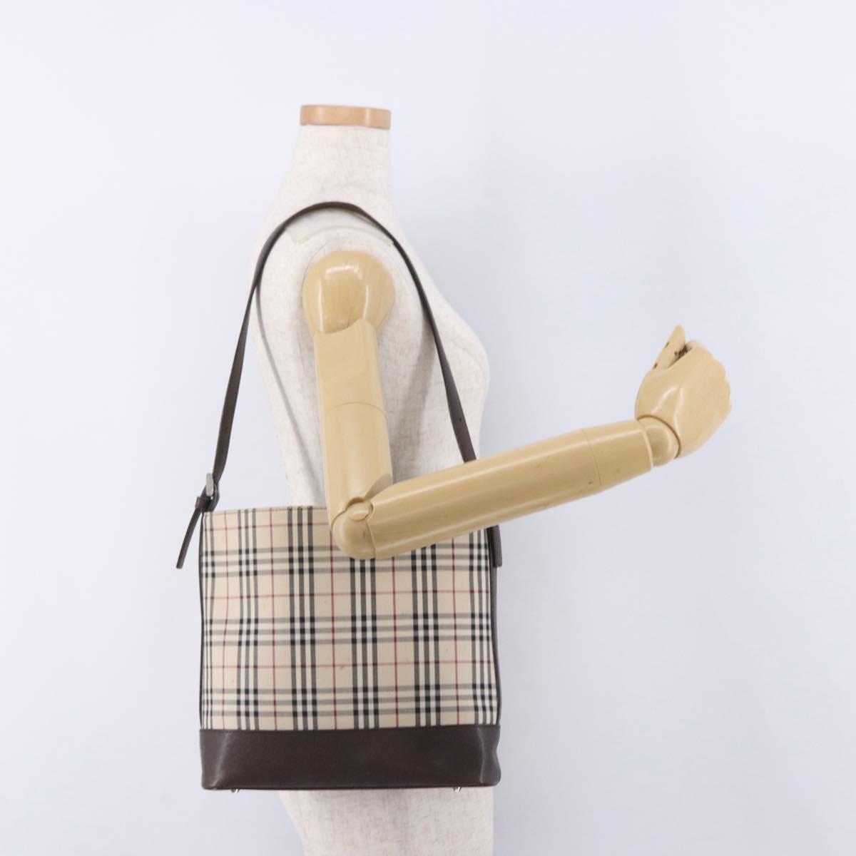 BURBERRY Nova Check Shoulder Bag Canvas Beige Silver Auth BA14773