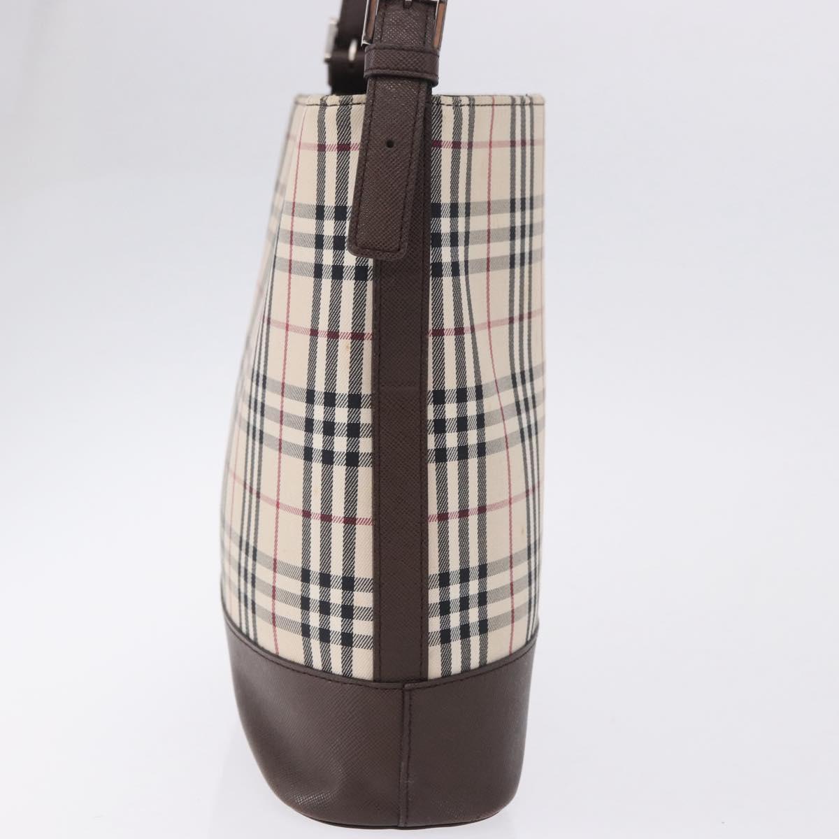 BURBERRY Nova Check Shoulder Bag Canvas Beige Silver Auth BA14773