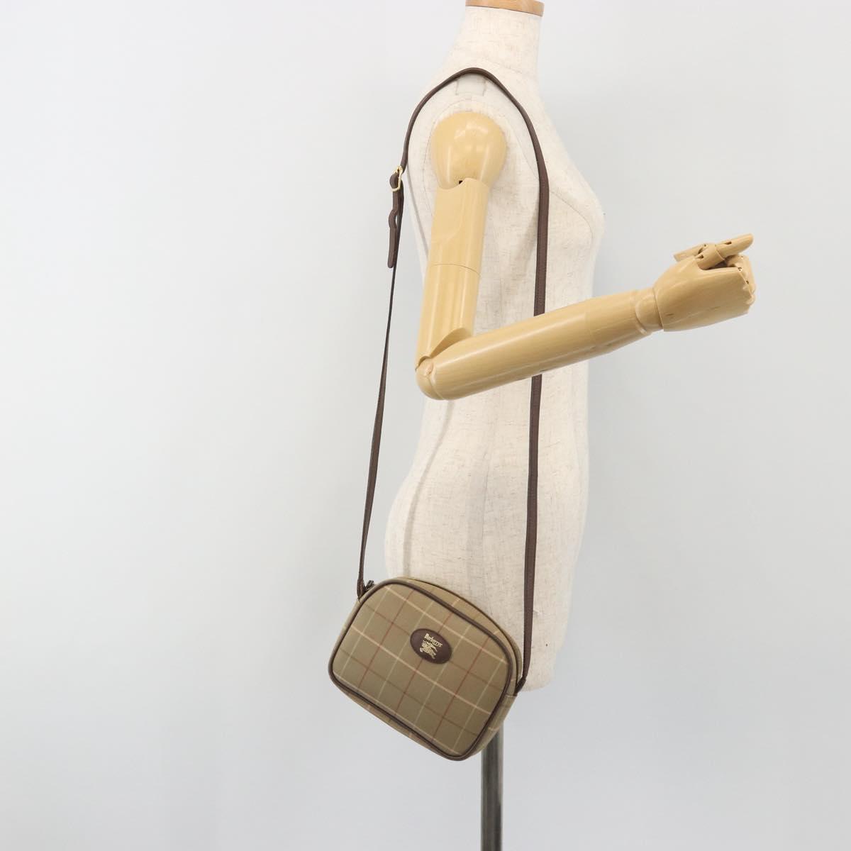 Burberrys Nova Check Shoulder Bag Canvas Beige Gold Tone Auth BA14775