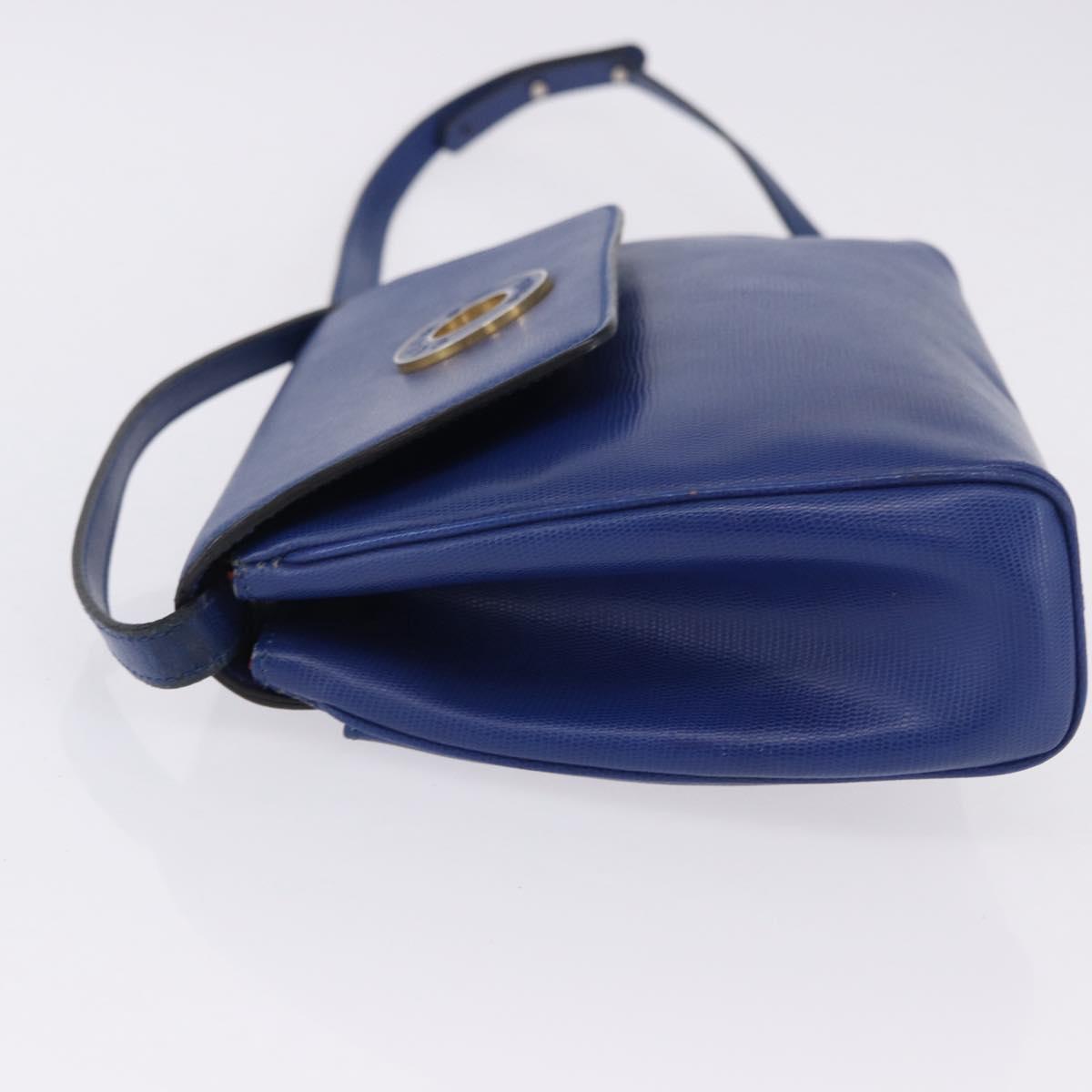 CELINE Circle Shoulder Bag Leather Blue Gold Tone Auth BA14777