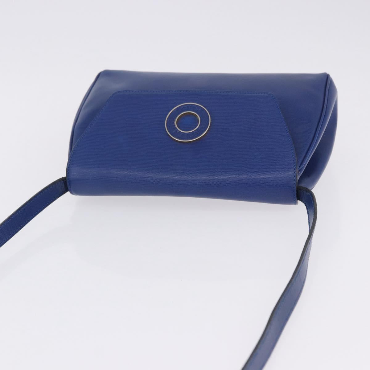 CELINE Circle Shoulder Bag Leather Blue Gold Tone Auth BA14777
