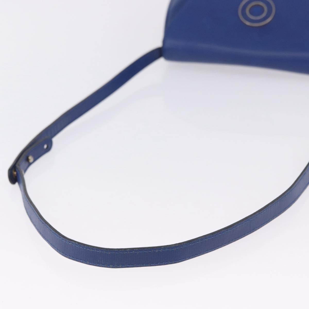 CELINE Circle Shoulder Bag Leather Blue Gold Tone Auth BA14777
