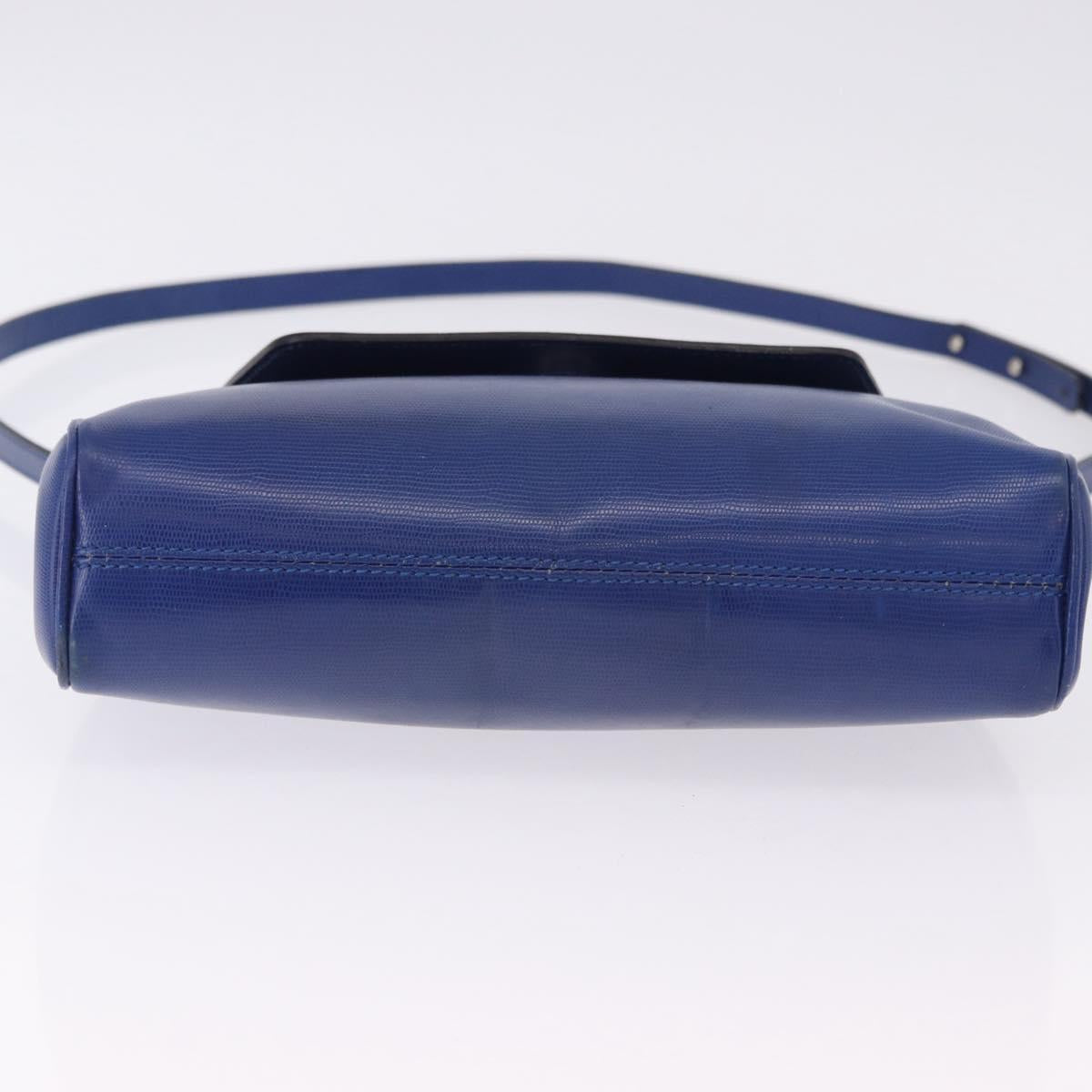 CELINE Circle Shoulder Bag Leather Blue Gold Tone Auth BA14777